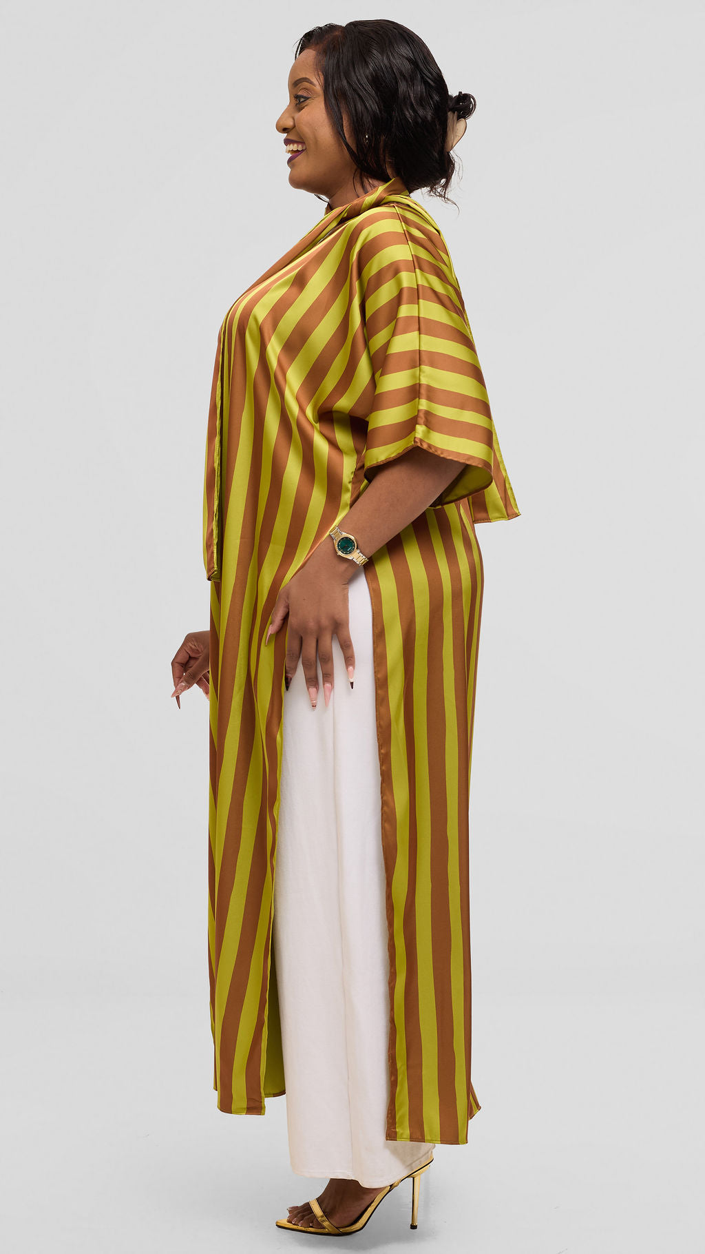 Vivo Lani Maxi Top in Satin - Olive  / Rust Mani Print