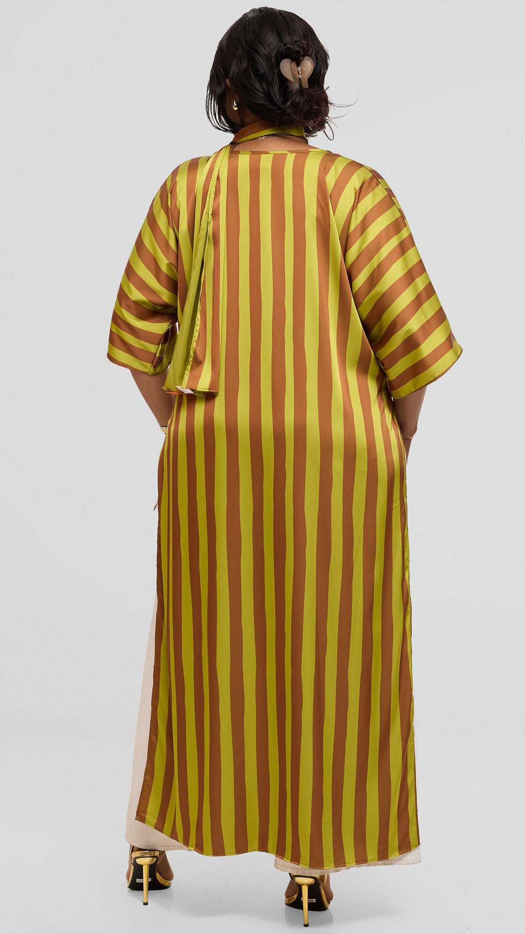 Vivo Lani Maxi Top in Satin - Olive  / Rust Mani Print