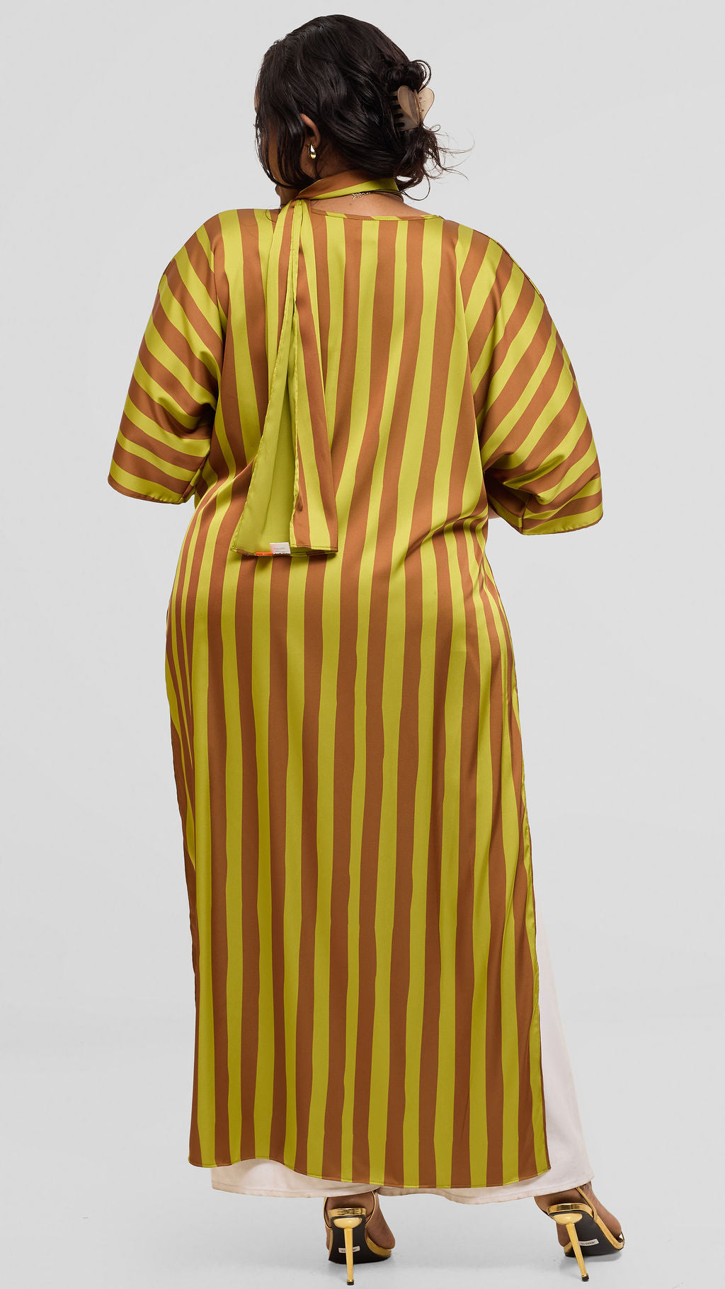 Vivo Lani Maxi Top in Satin - Olive  / Rust Mani Print