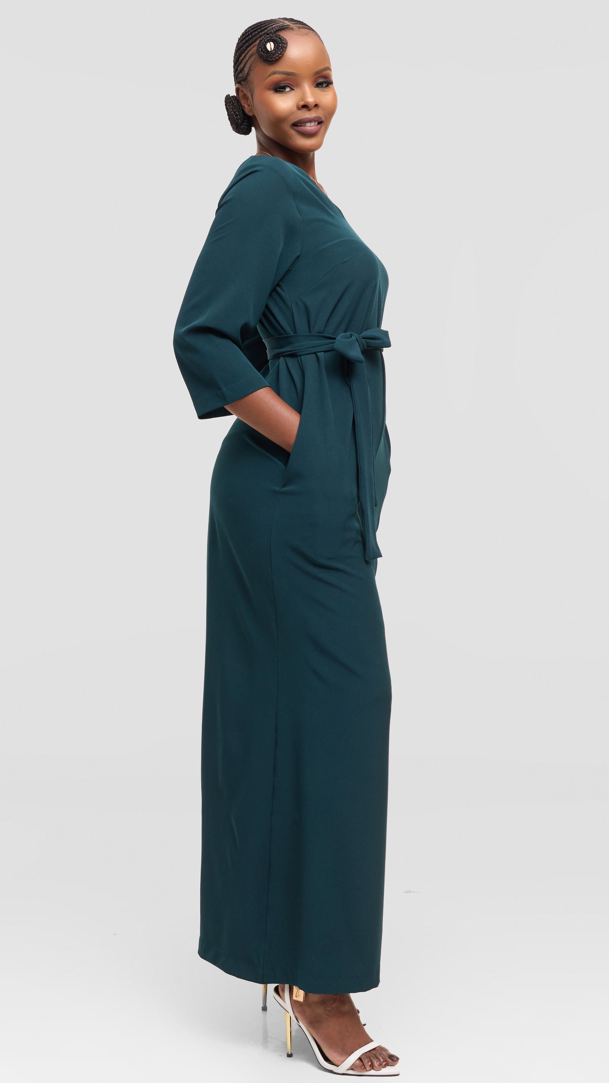 Vivo Diella V-Neck Jumpsuit in Crepe - Dark Green