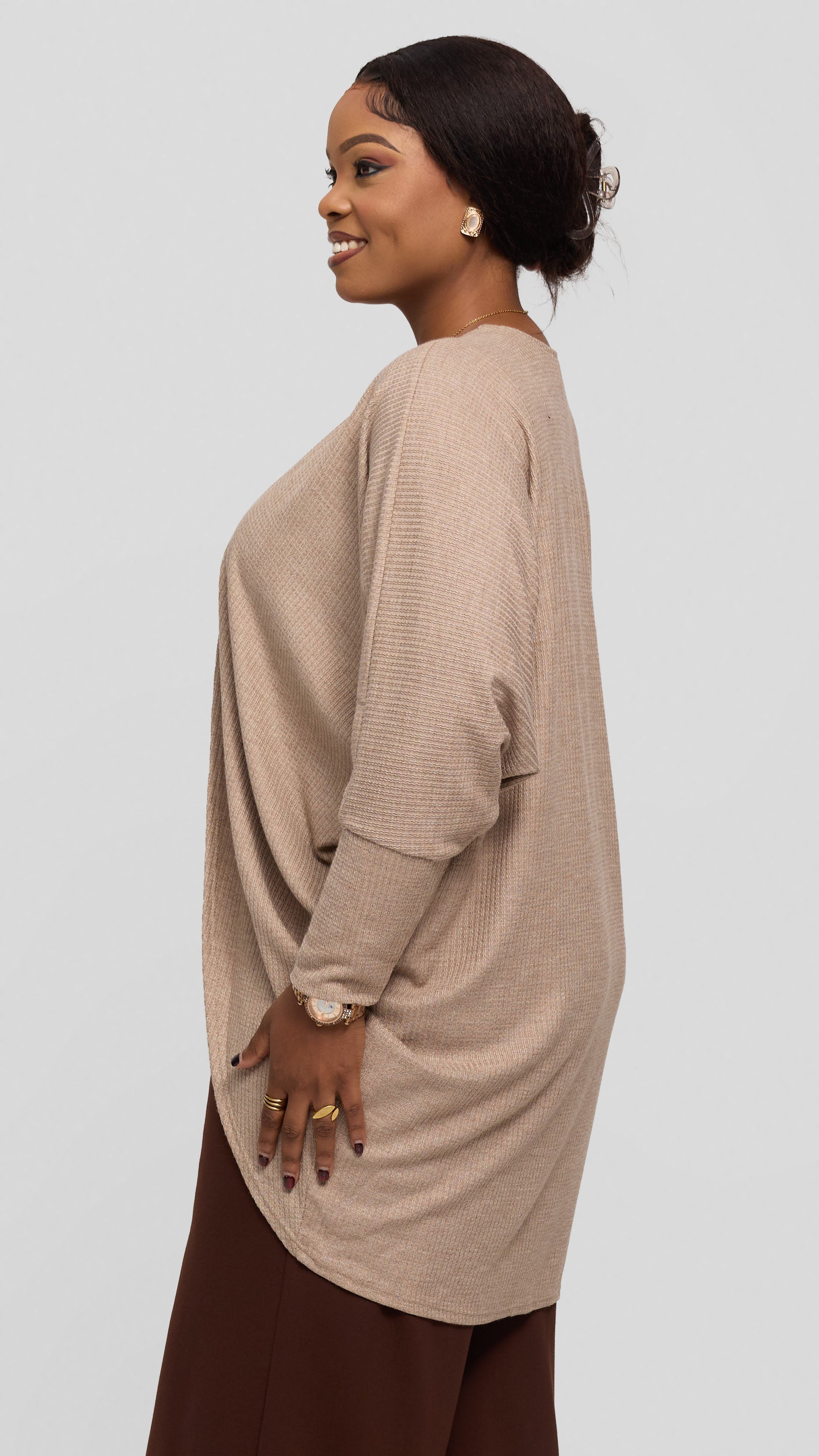 Vivo Mini Butterfly Kimono in Sweater - Light Taupe