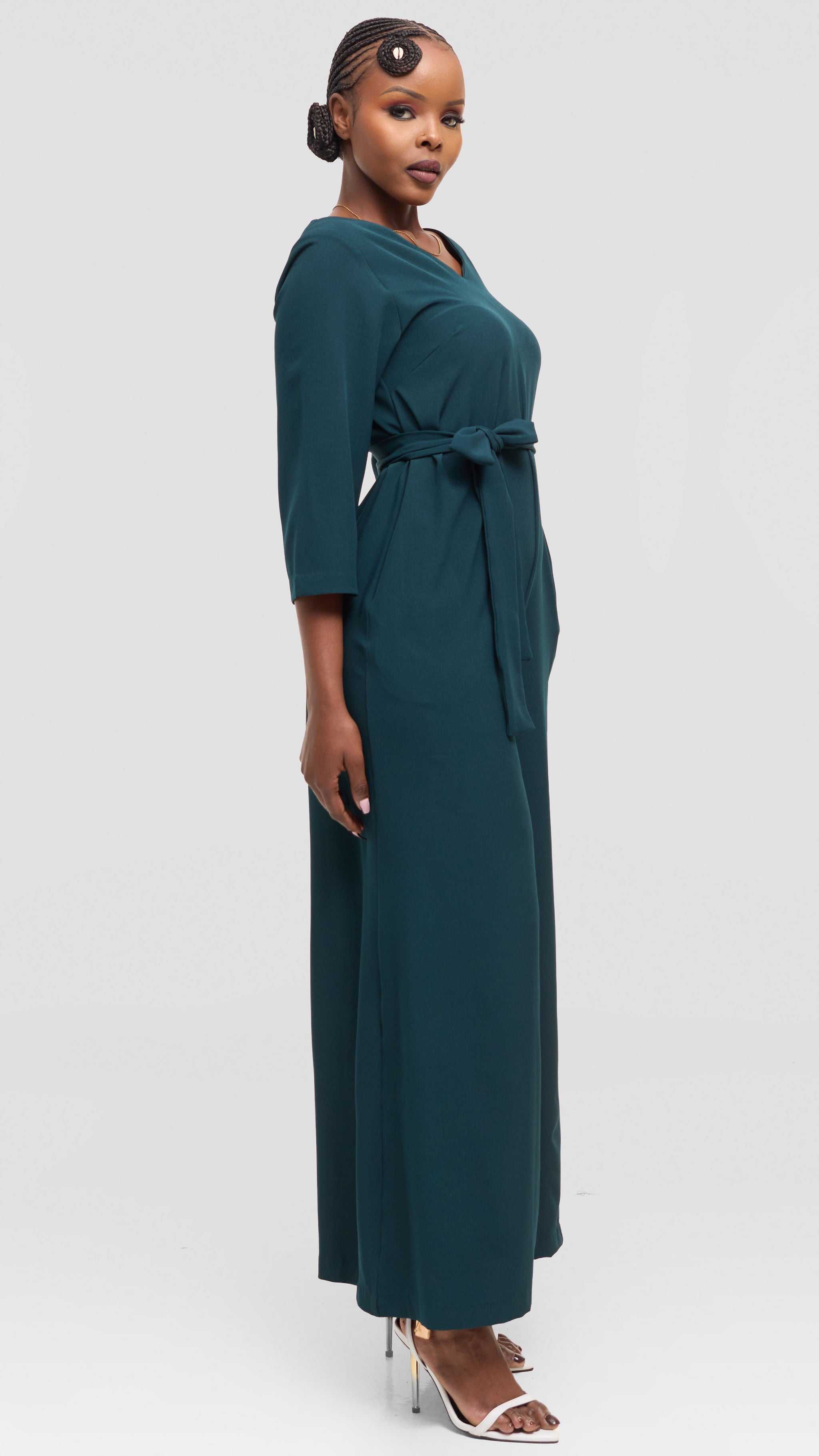 Vivo Diella V-Neck Jumpsuit in Crepe - Dark Green