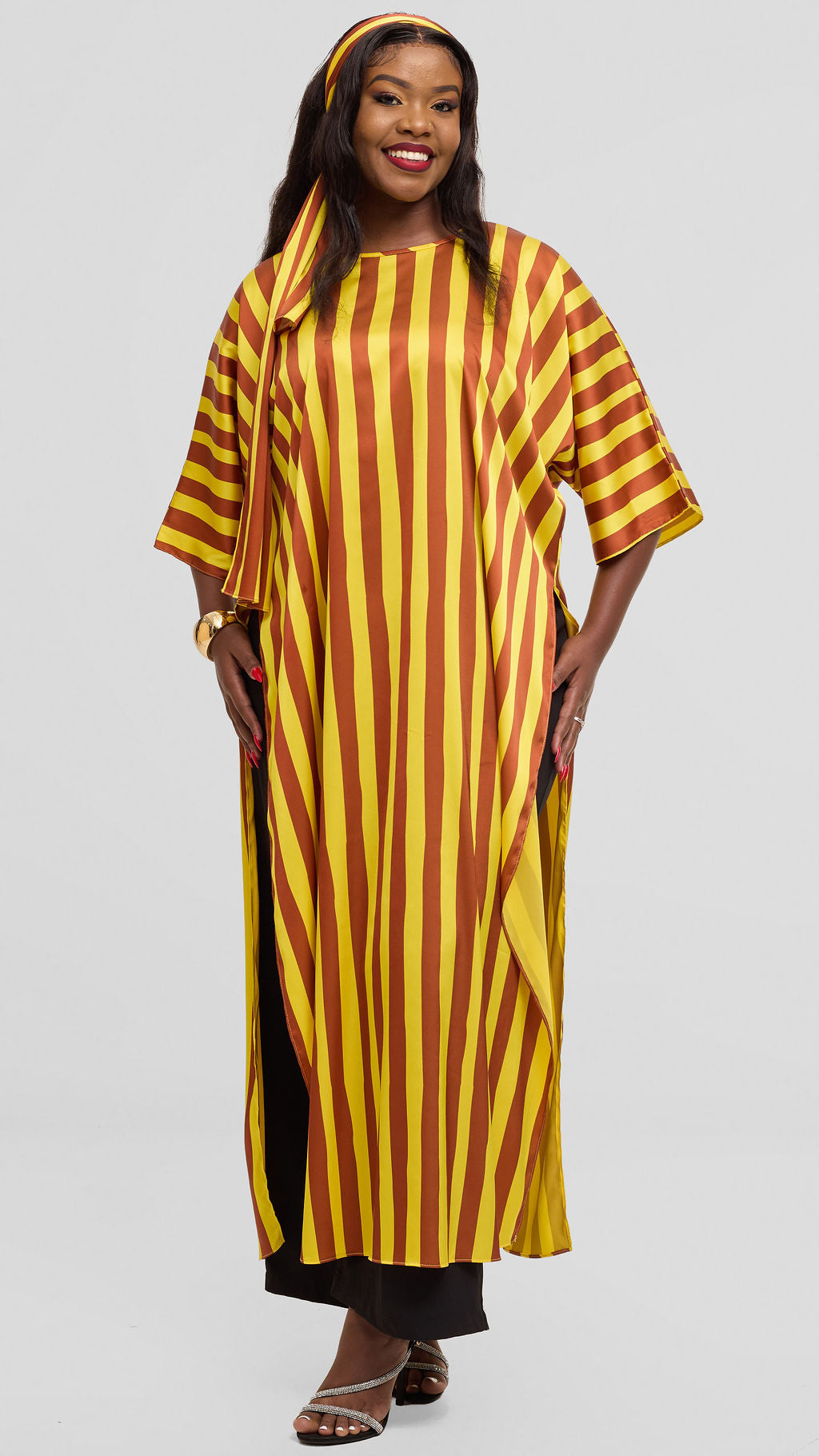 Vivo Lani Maxi Top in Satin - Mustard / Rust Mani Print