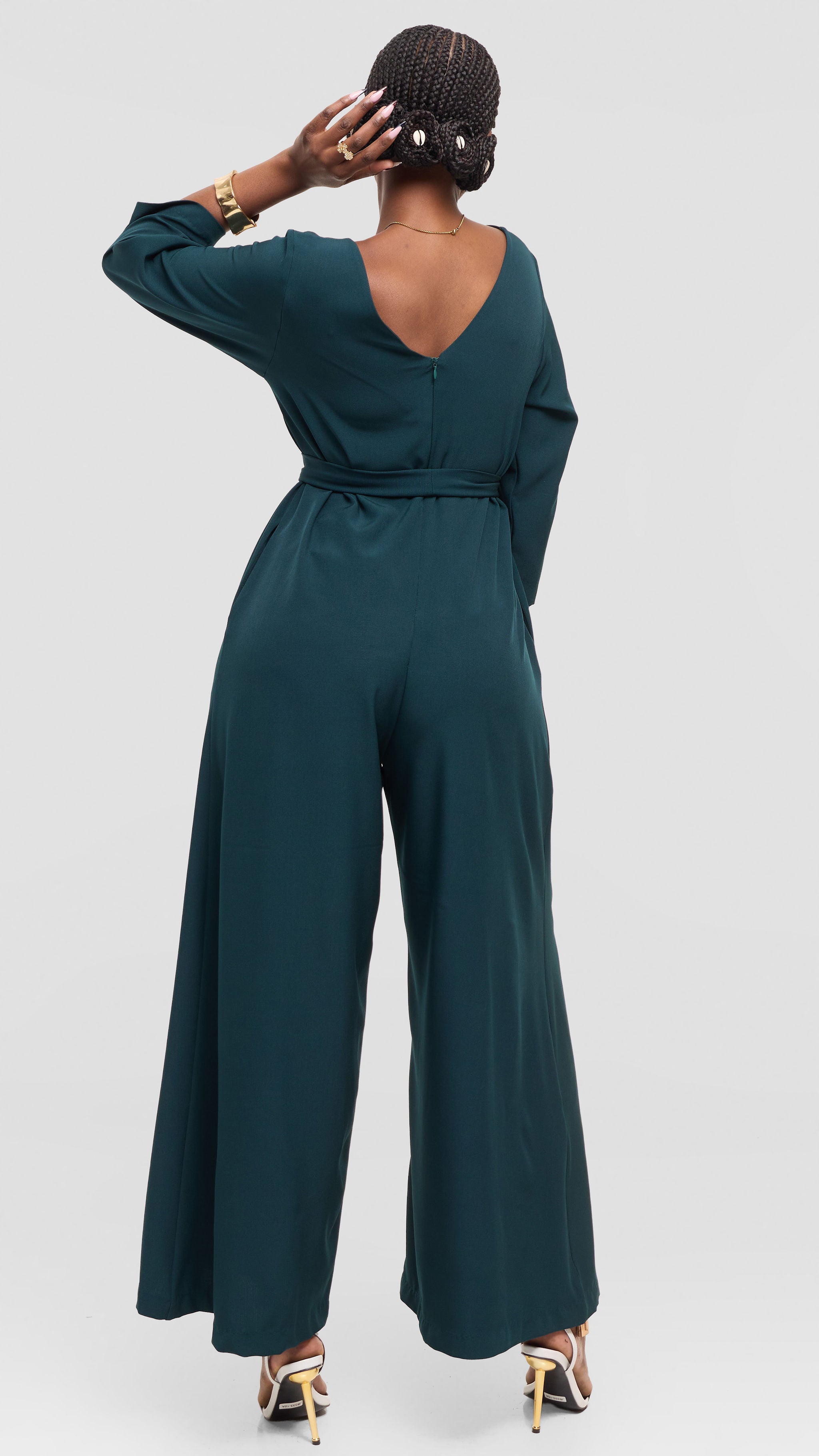 Vivo Diella V-Neck Jumpsuit in Crepe - Dark Green