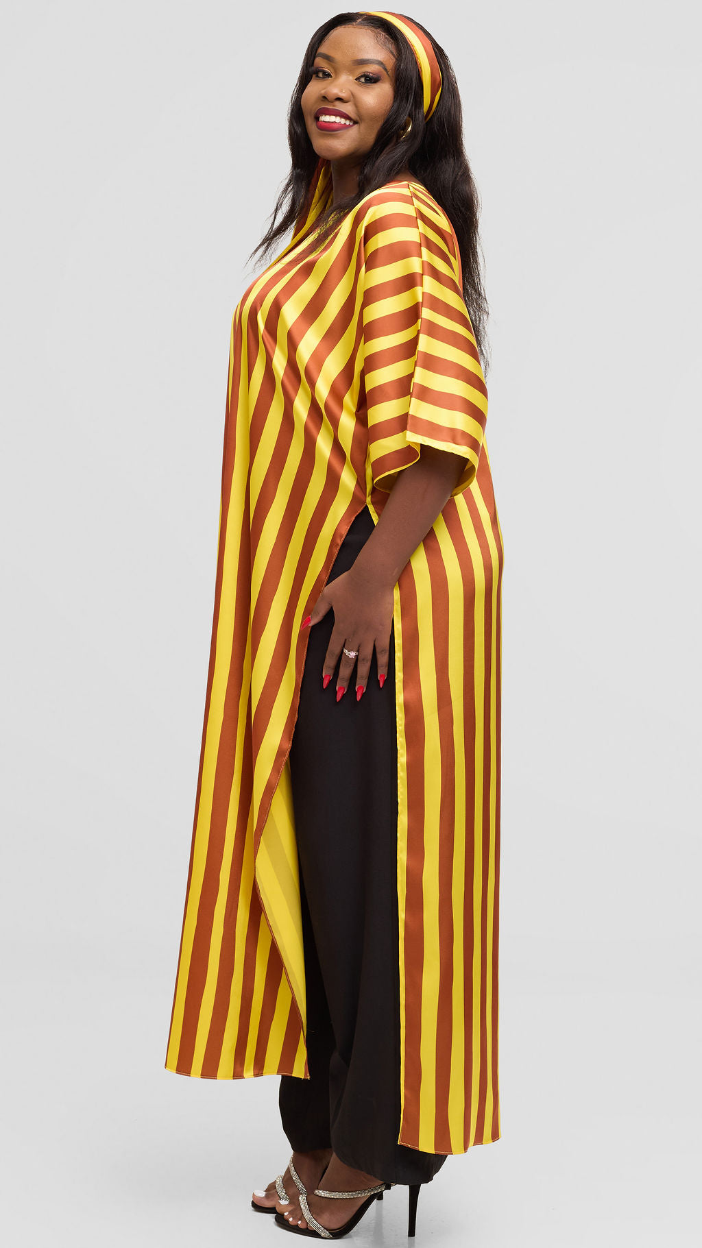 Vivo Lani Maxi Top in Satin - Mustard / Rust Mani Print