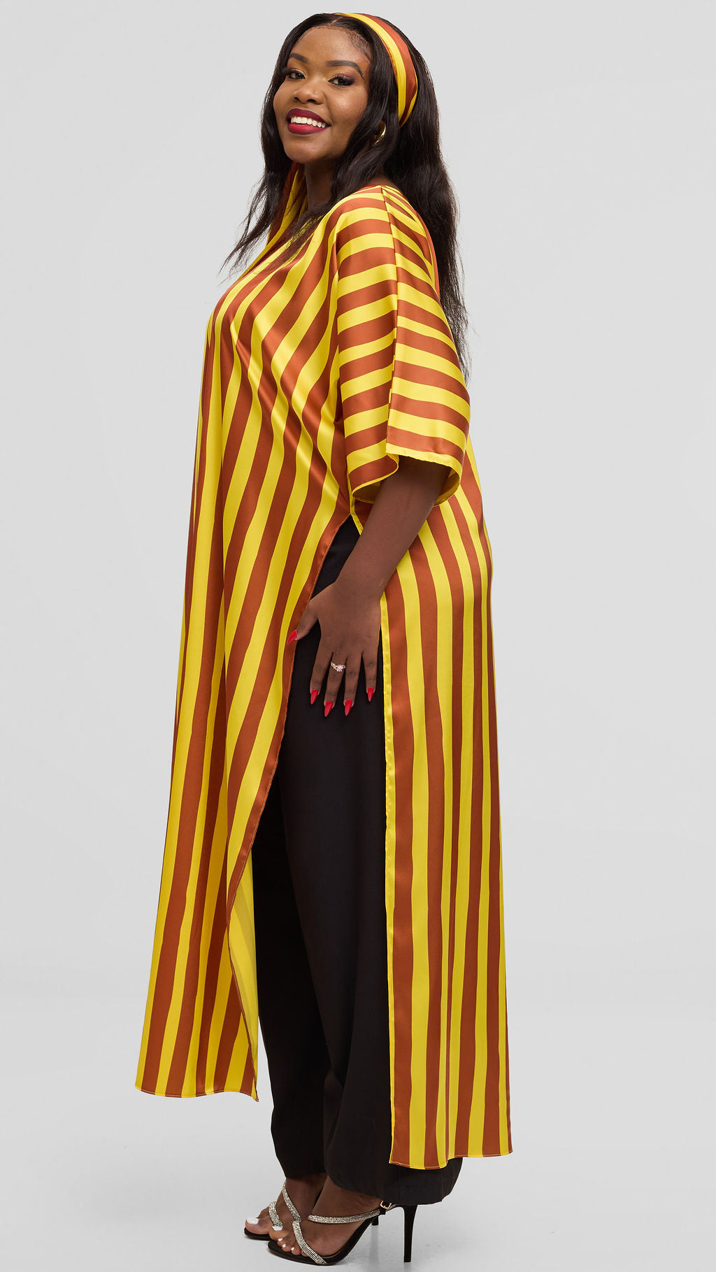 Vivo Lani Maxi Top in Satin - Mustard / Rust Mani Print