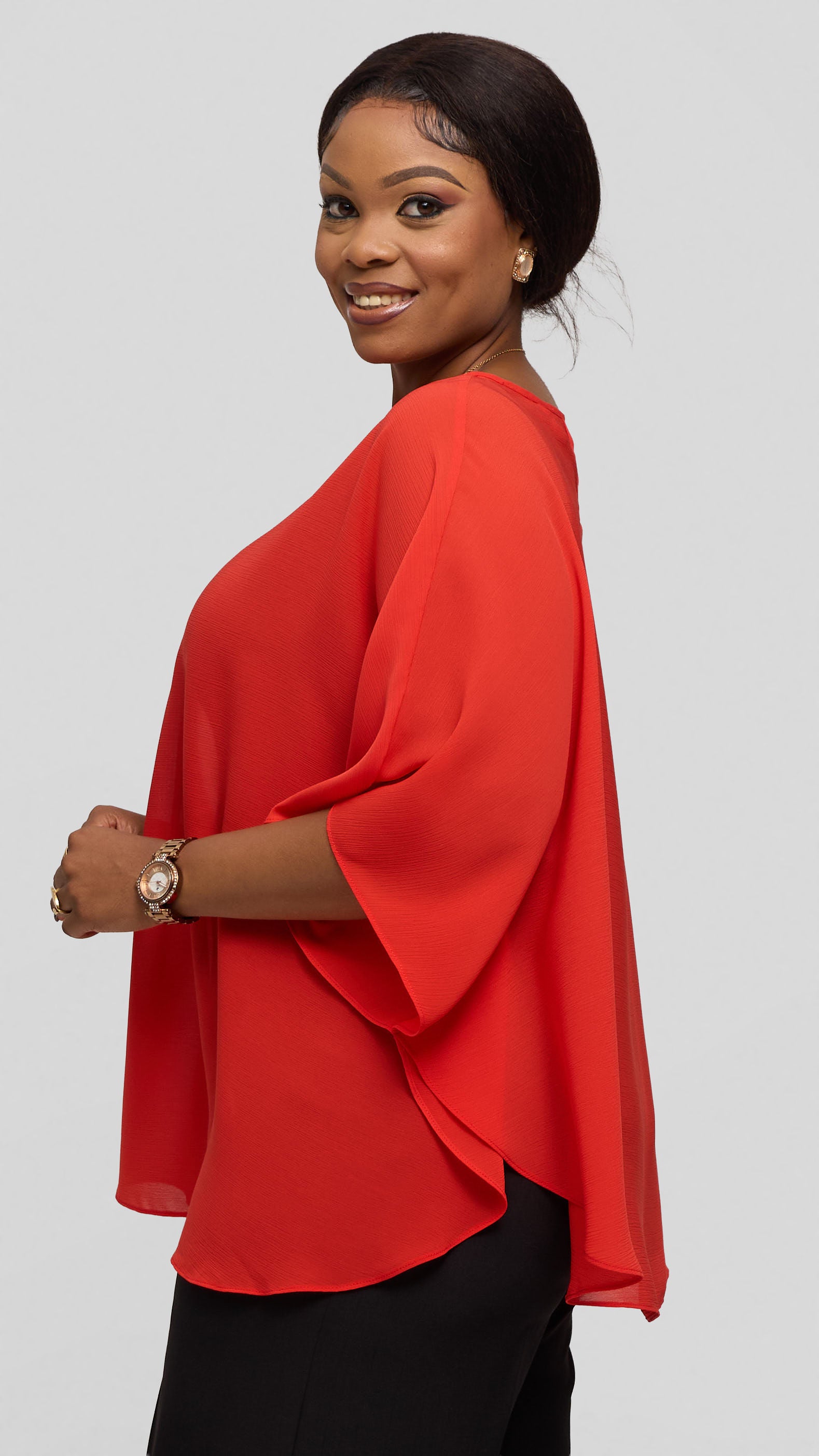 Vivo Sakari Circular Loose Top in Textured Chiffon - Orange