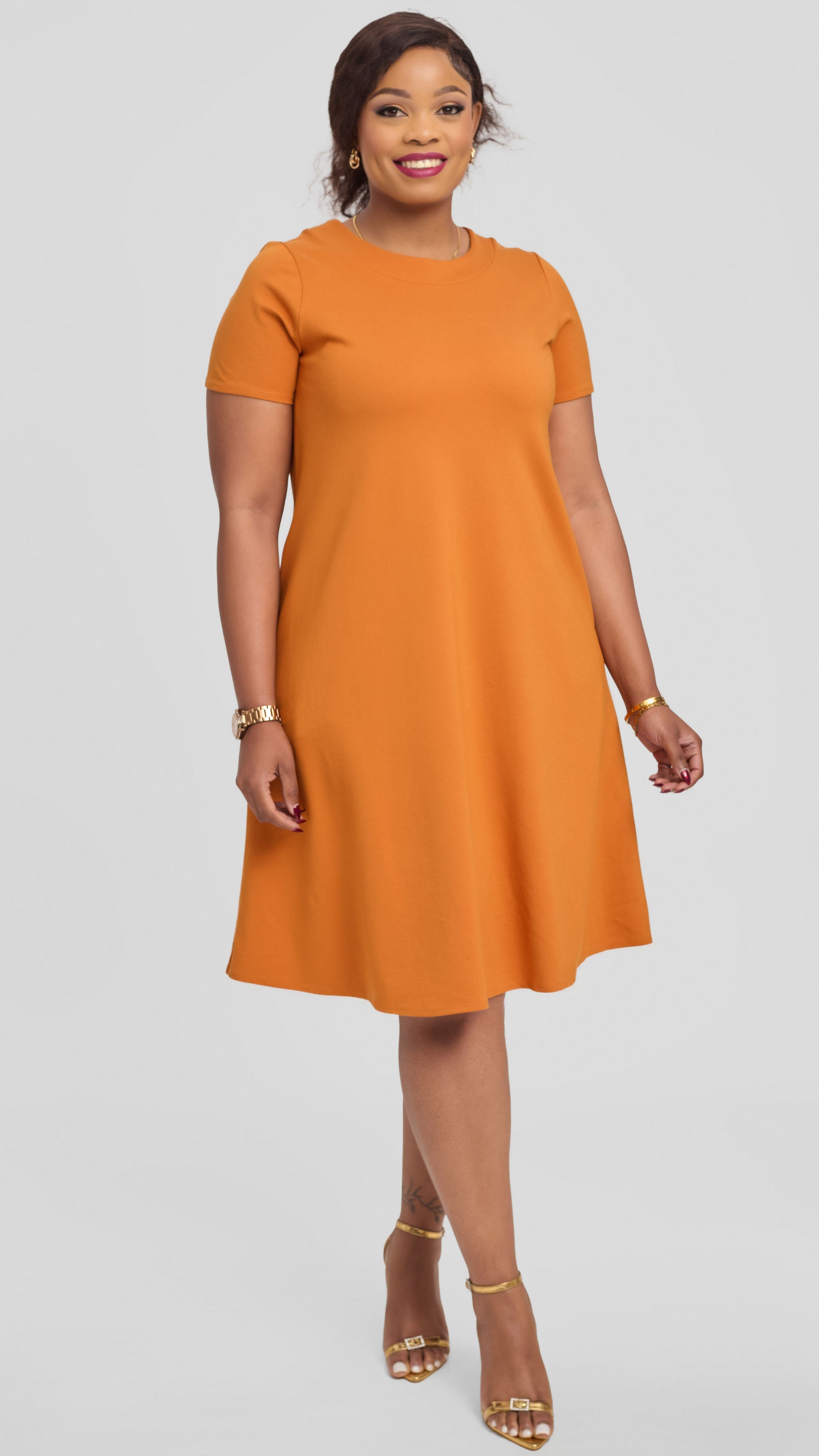 Vivo Jema Short Sleeve Tent Dress in Ponte - Rust