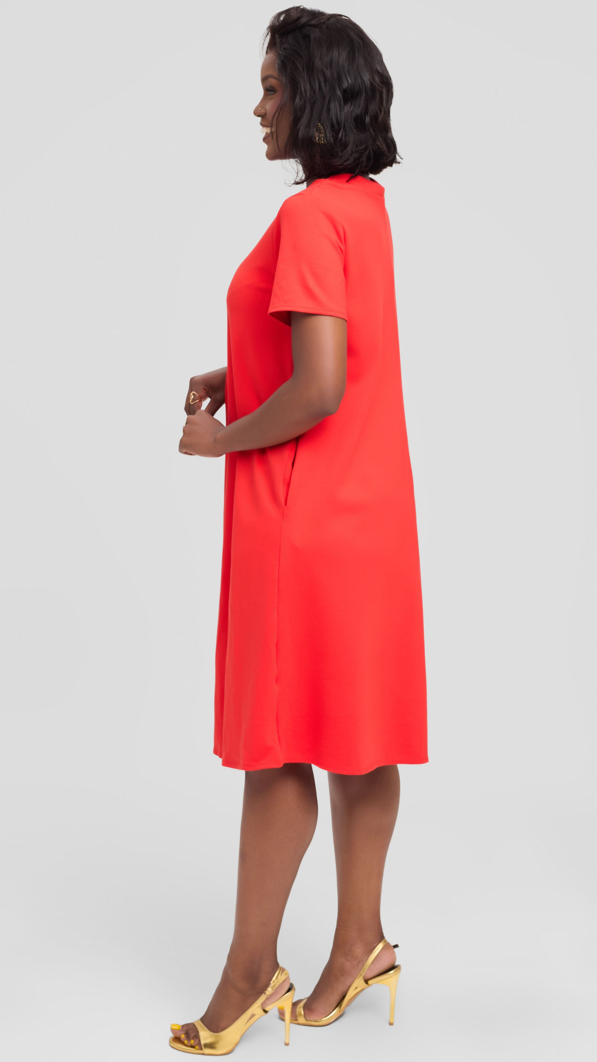 Vivo Jema Short Sleeve Tent Dress in Ponte - Orange