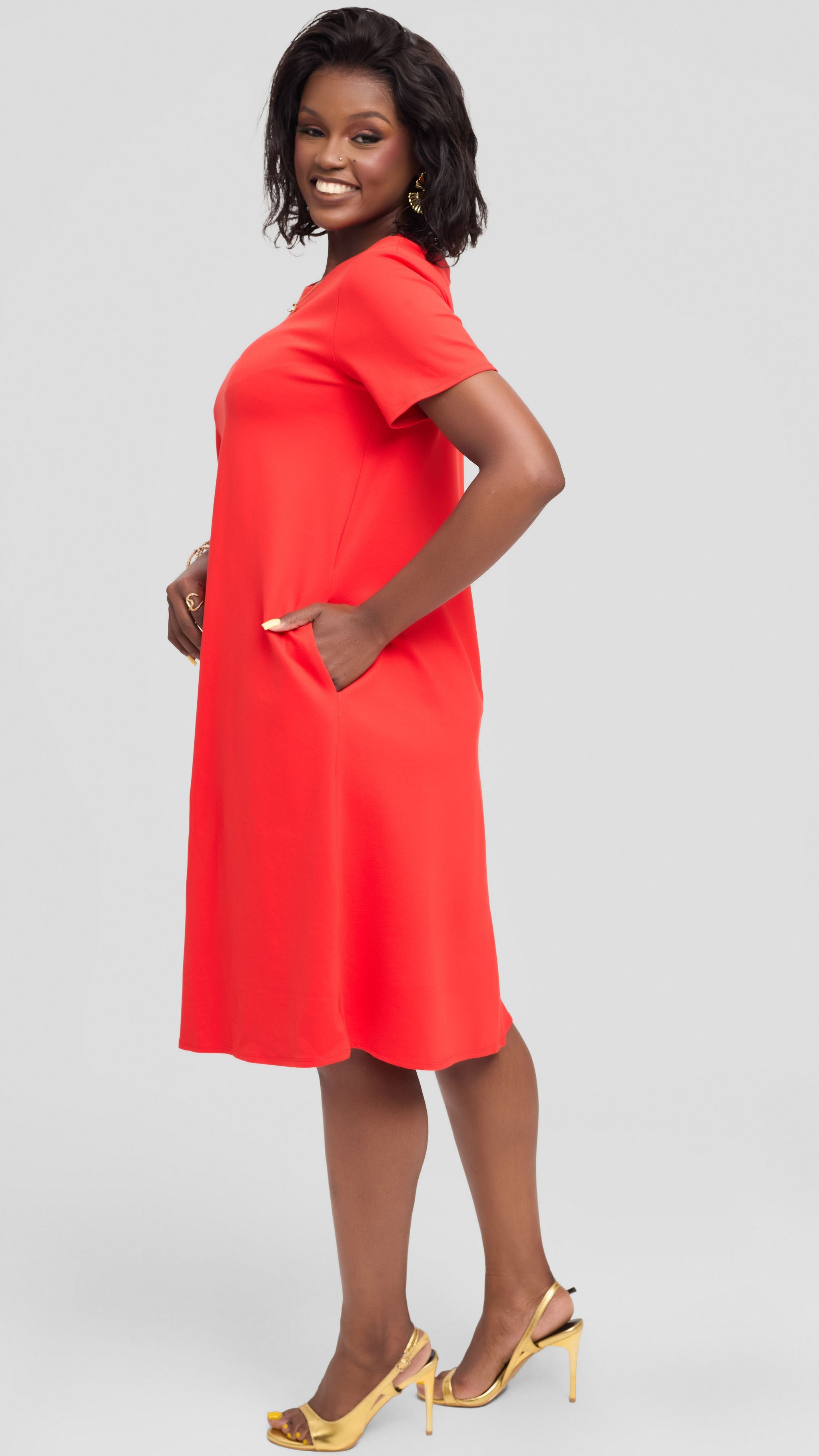 Vivo Jema Short Sleeve Tent Dress in Ponte - Orange