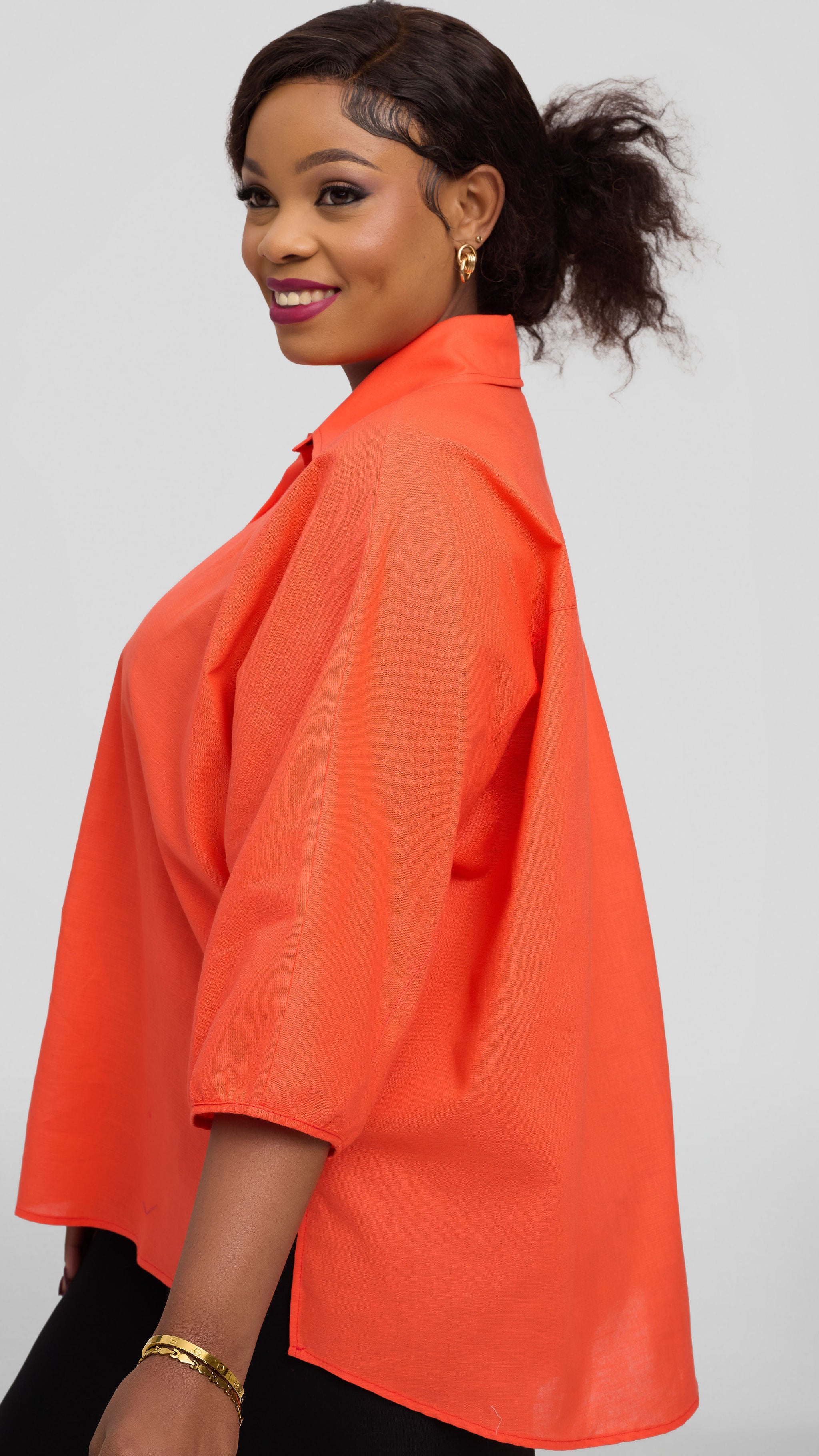 Safari by Vivo Back Pleat Loose Top in Linen Blend - Orange