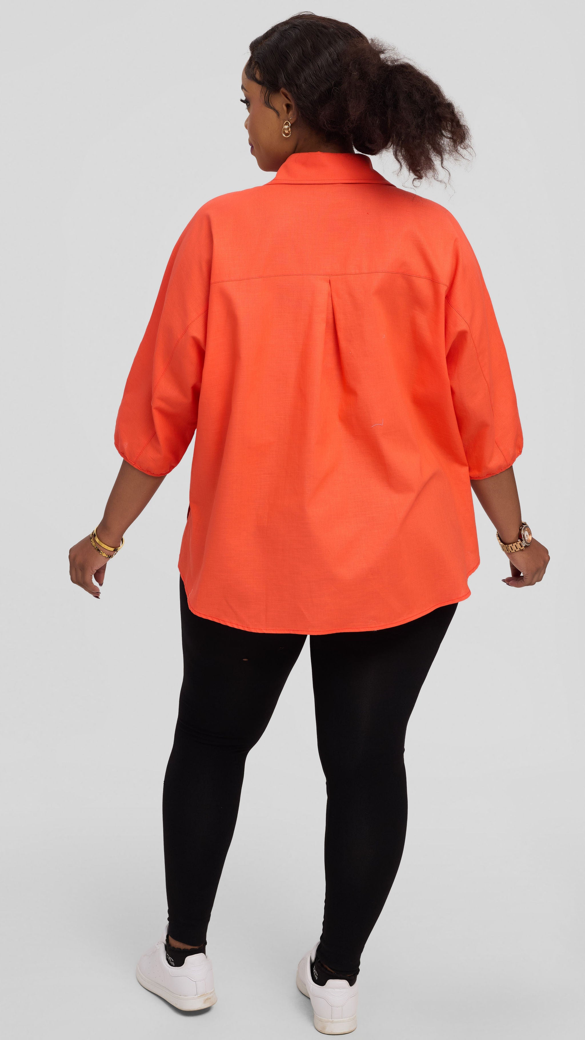 Safari by Vivo Back Pleat Loose Top in Linen Blend - Orange