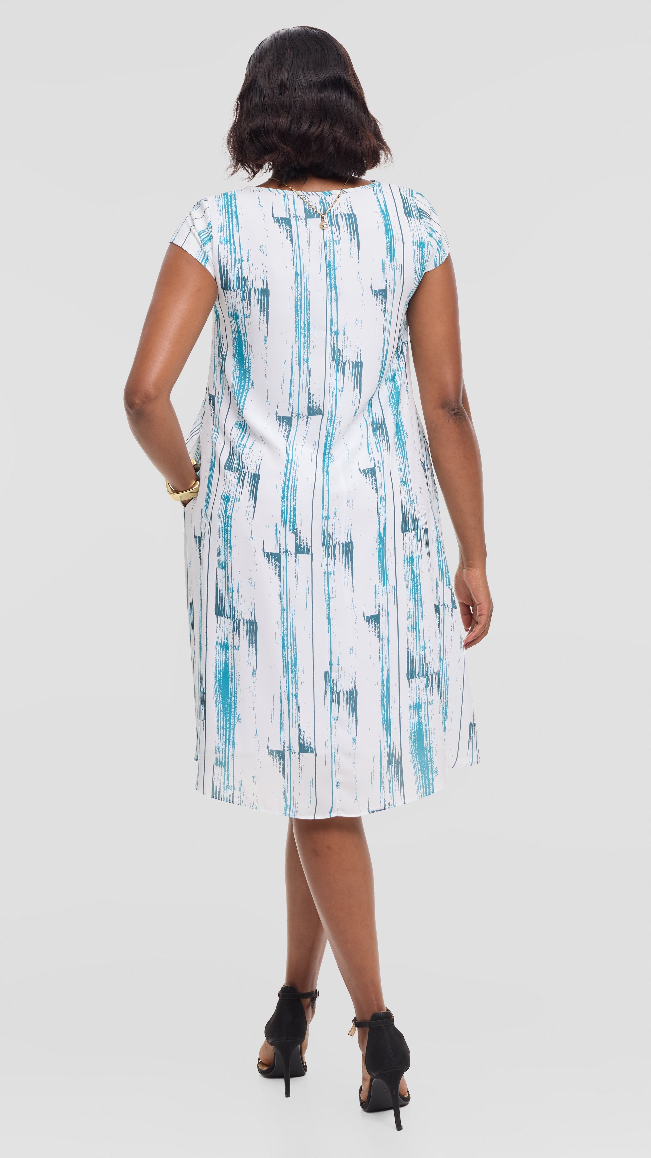 Vivo Sierra Cap Sleeve Tent Dress in Chiffon - White / Teal Siolo Print