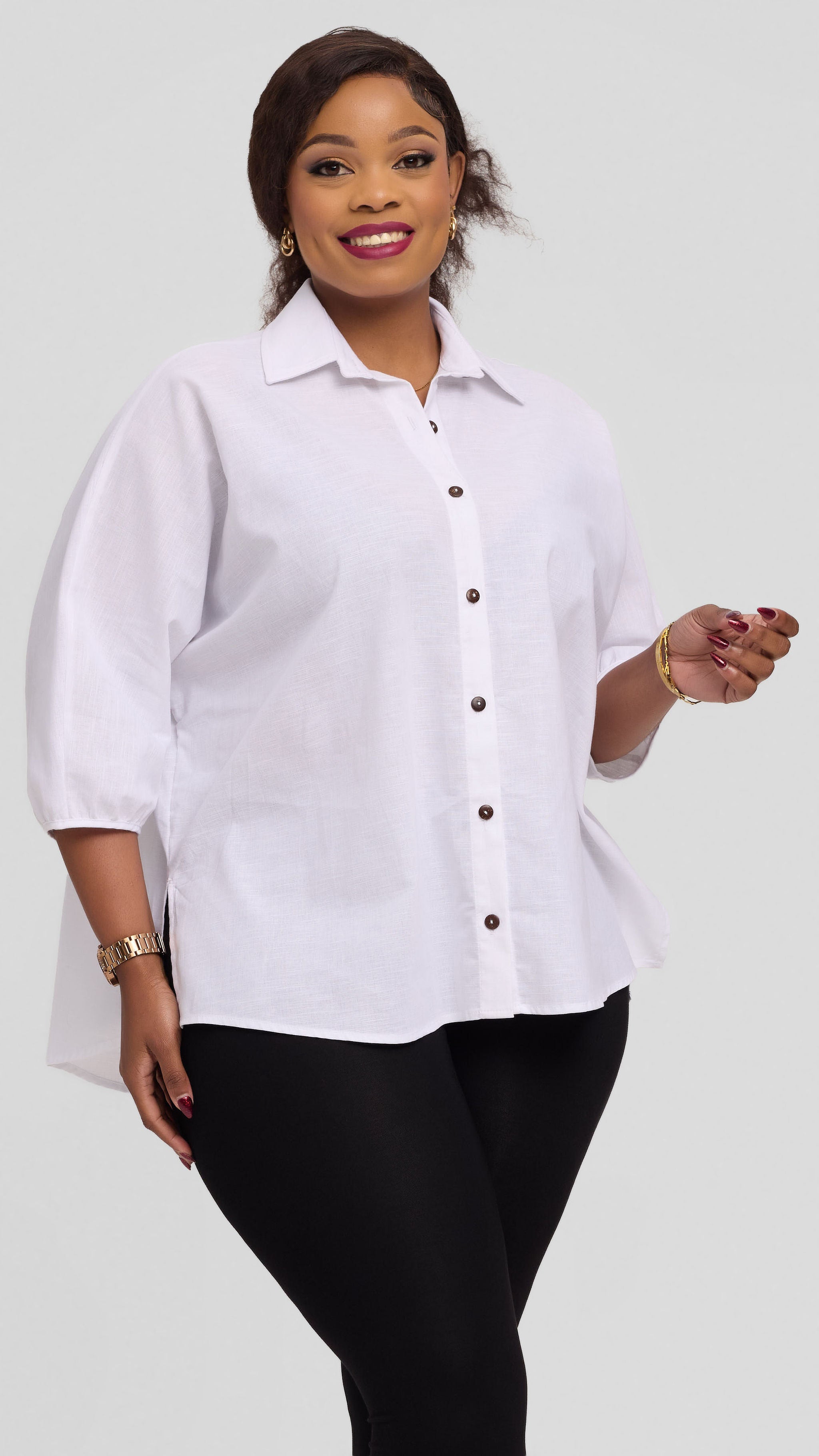 Safari by Vivo Back Pleat Loose Top in Linen Blend - White