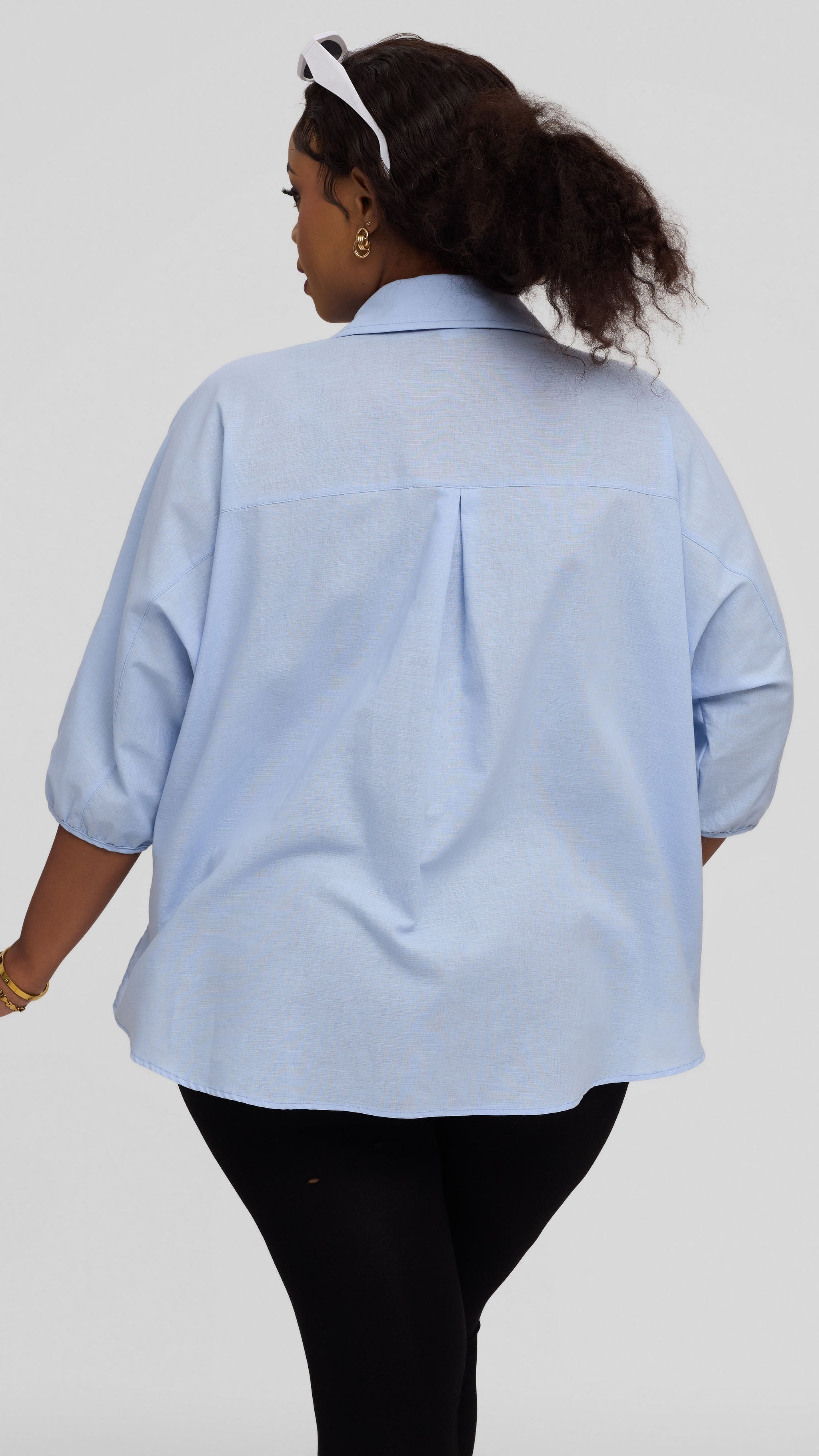 Safari by Vivo Back Pleat Loose Top in Linen Blend - Light Blue