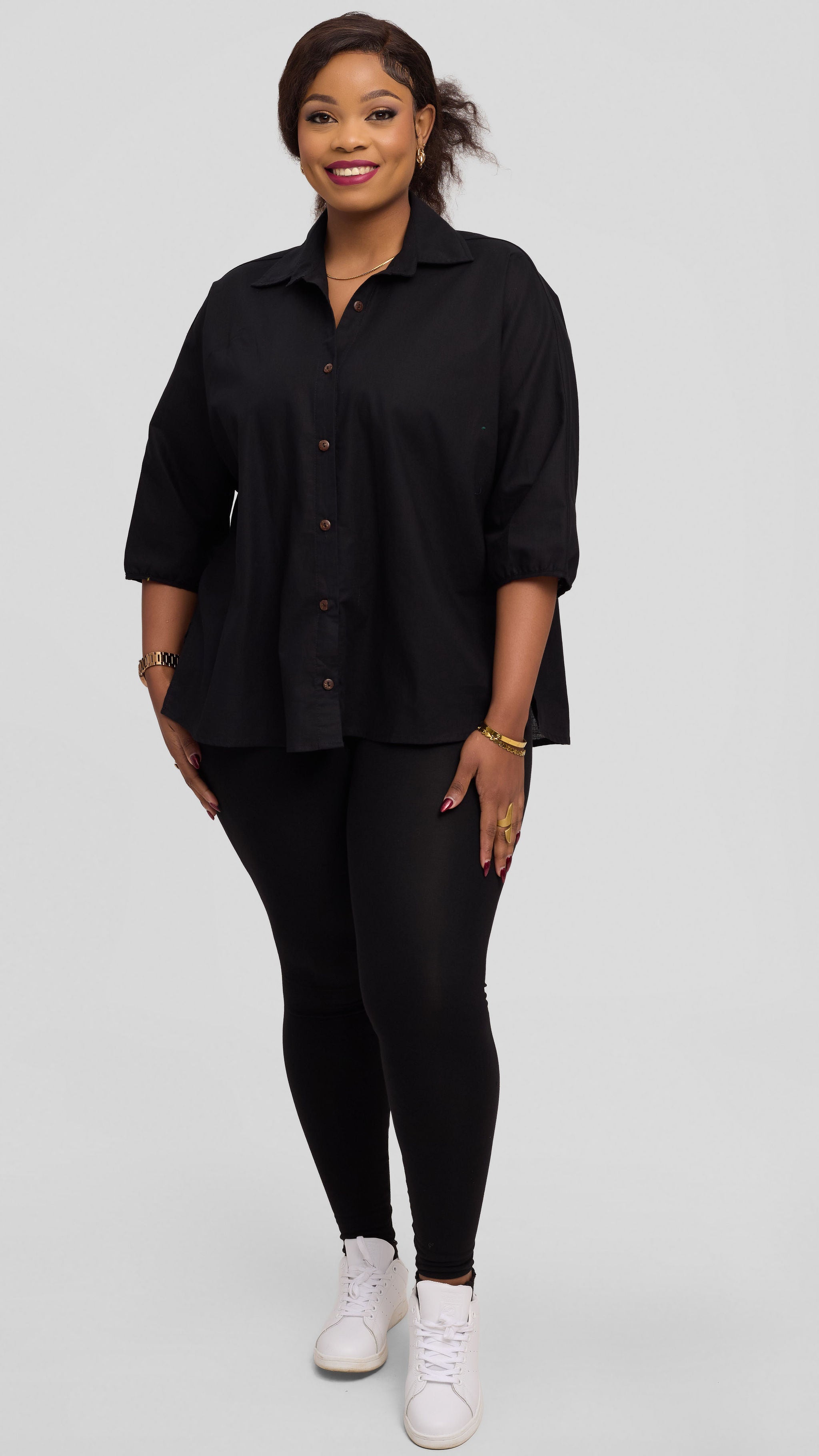 Safari by Vivo Back Pleat Loose Top in Linen Blend - Black