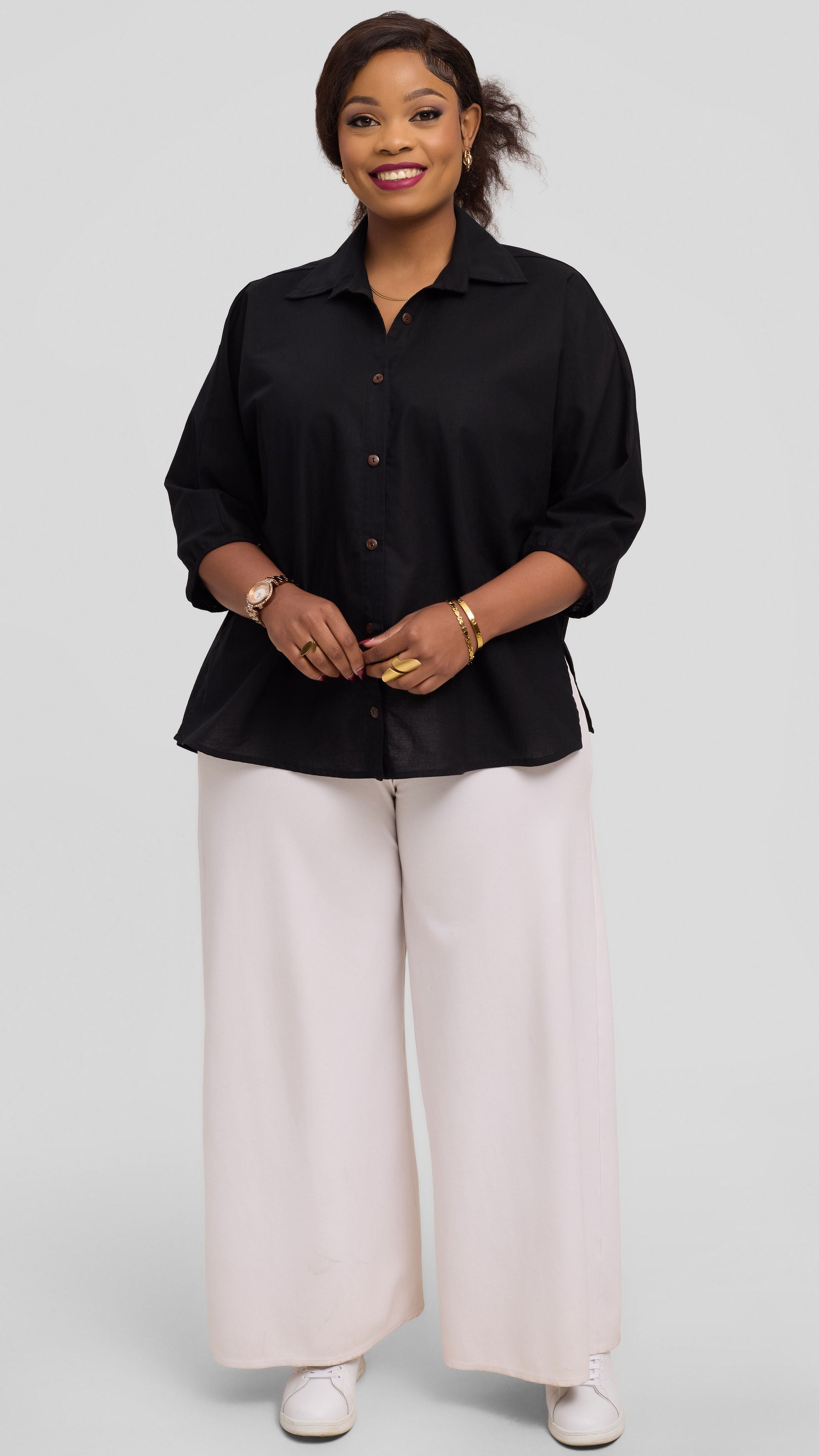 Safari by Vivo Back Pleat Loose Top in Linen Blend - Black