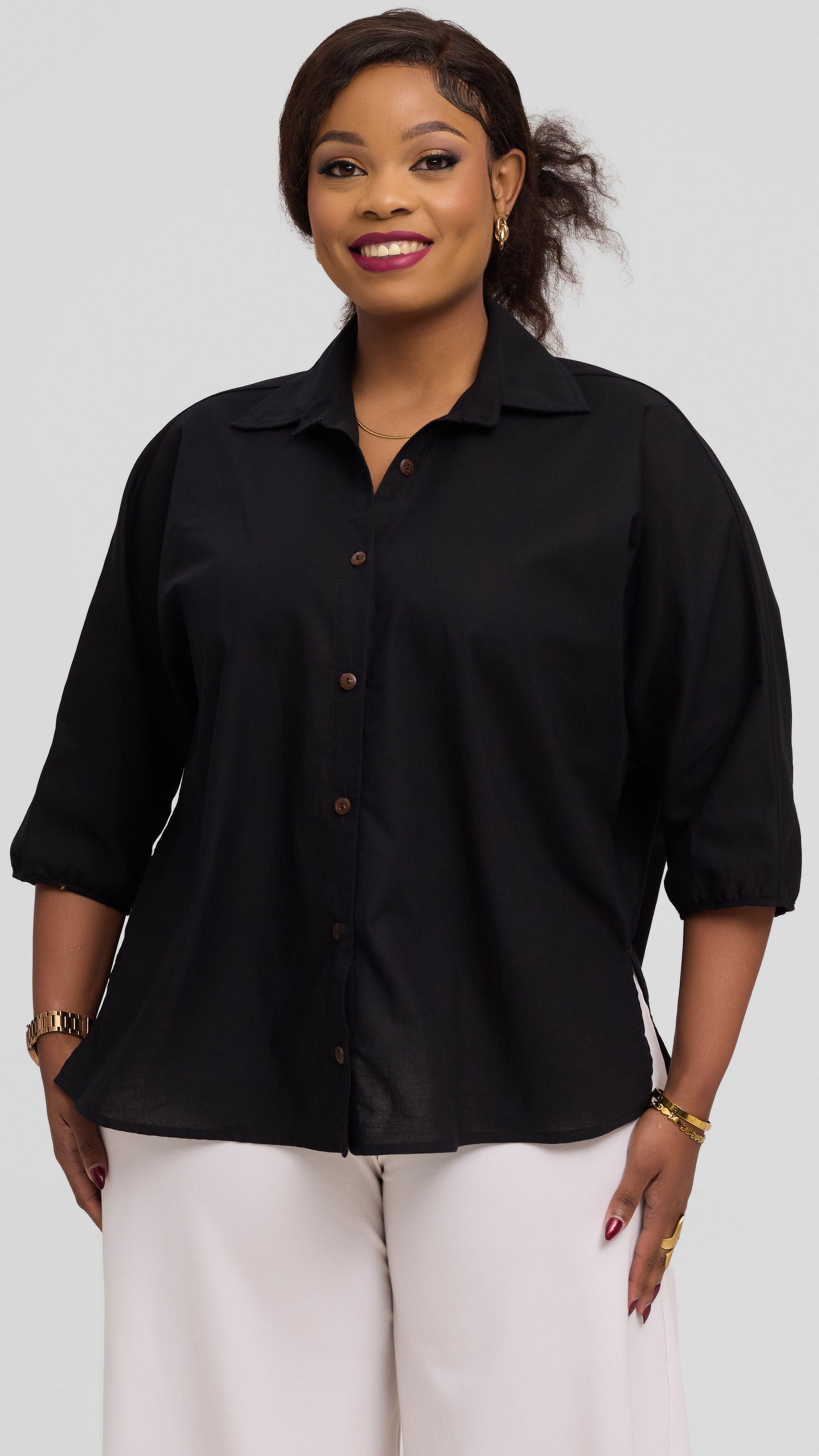 Safari by Vivo Back Pleat Loose Top in Linen Blend - Black