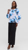 Vivo Basic Satin Bishop Sleeve Top - White / Blue Print