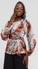Vivo Basic Satin Bishop Sleeve Top - Grey / Rust Print