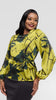 Vivo Basic Satin Bishop Sleeve Top - Olive / Green Print