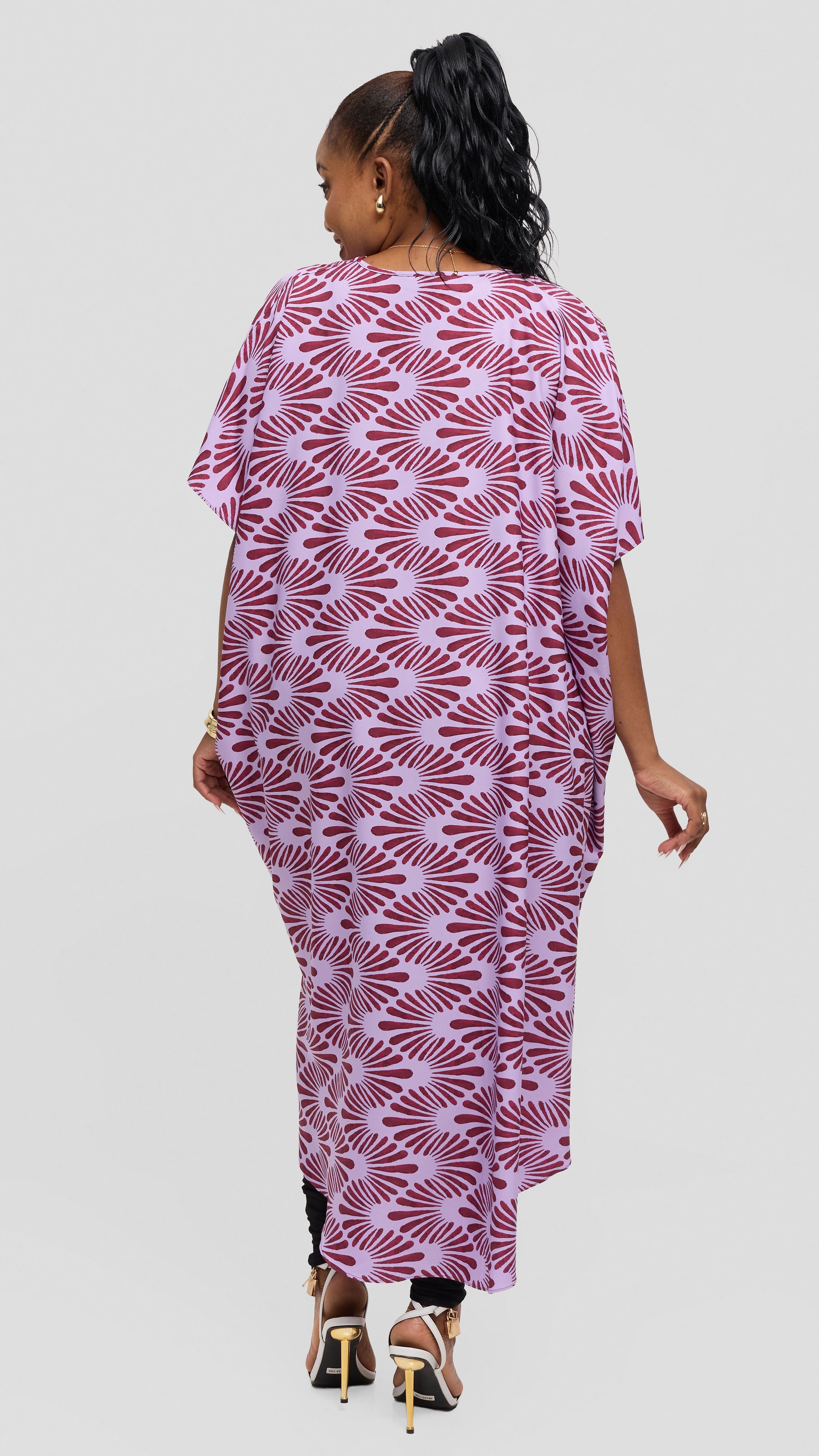 Vivo High Low Top in Crepe - Lilac / Burgundy Witu Print