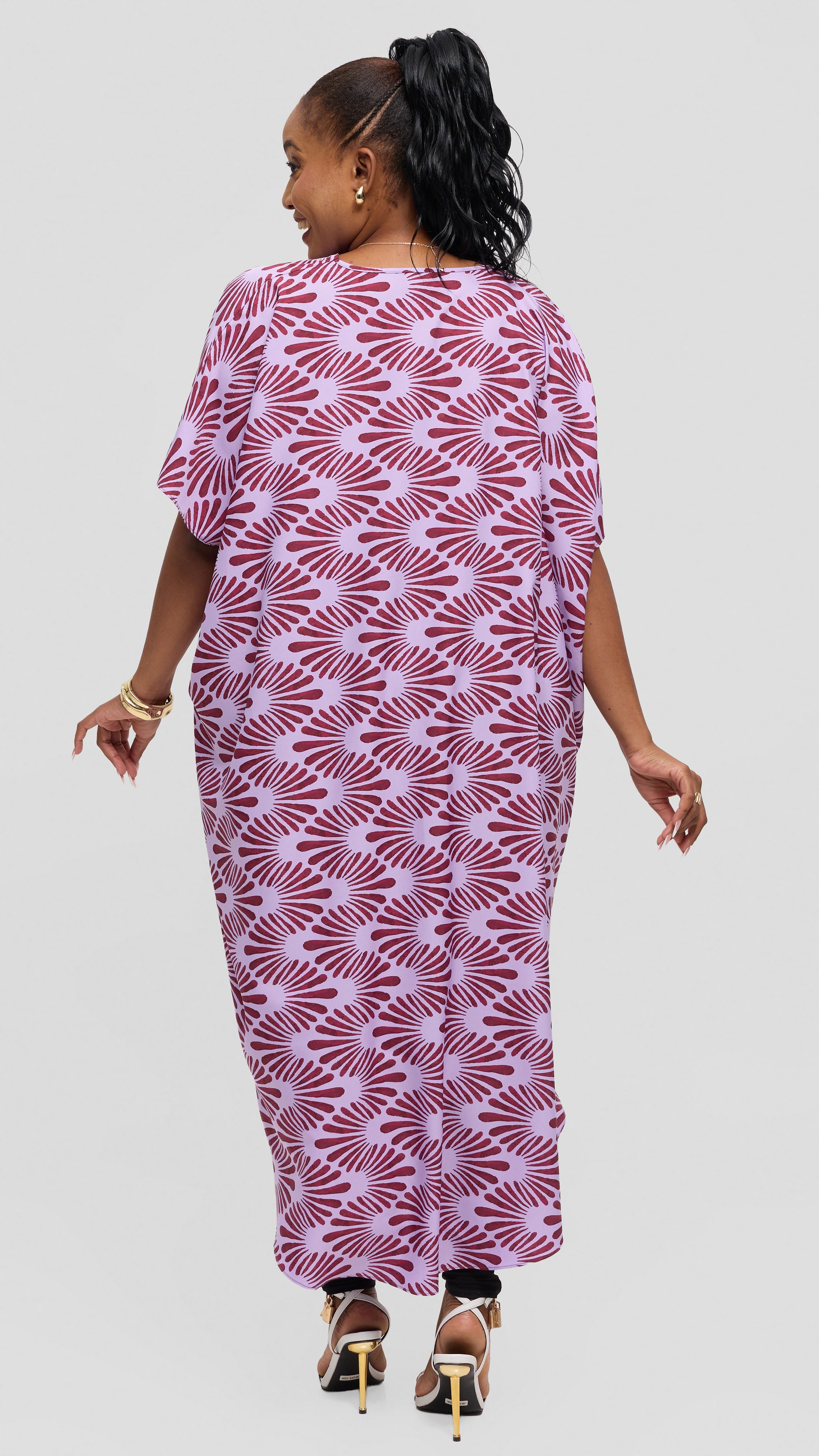Vivo High Low Top in Crepe - Lilac / Burgundy Witu Print