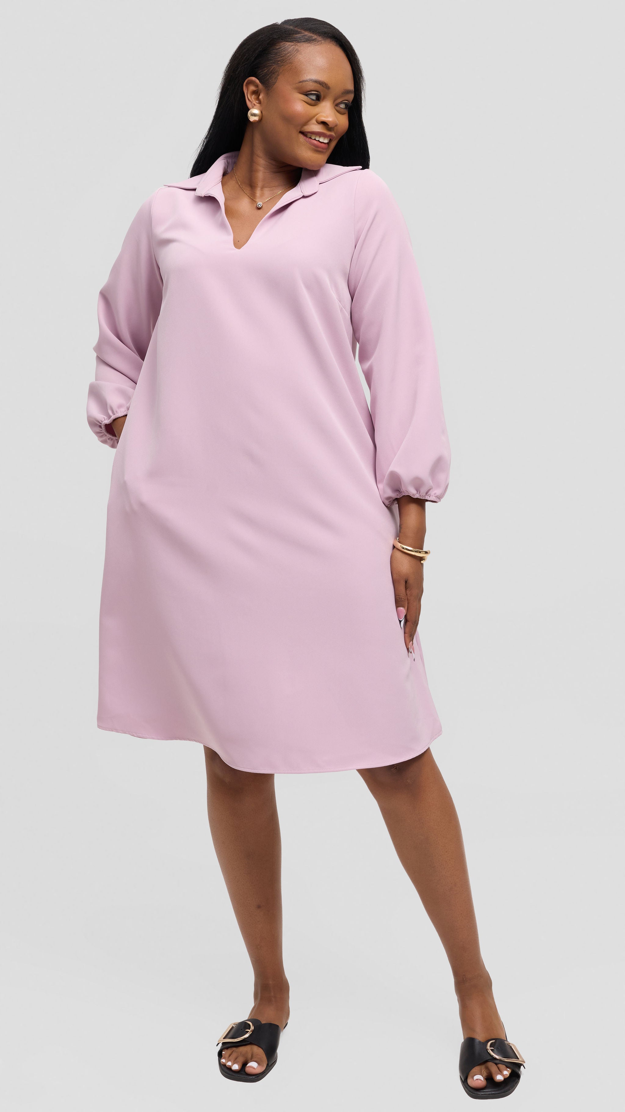 Vivo Mandla Bishop Sleeve Tent Dress in Crepe - Lilac