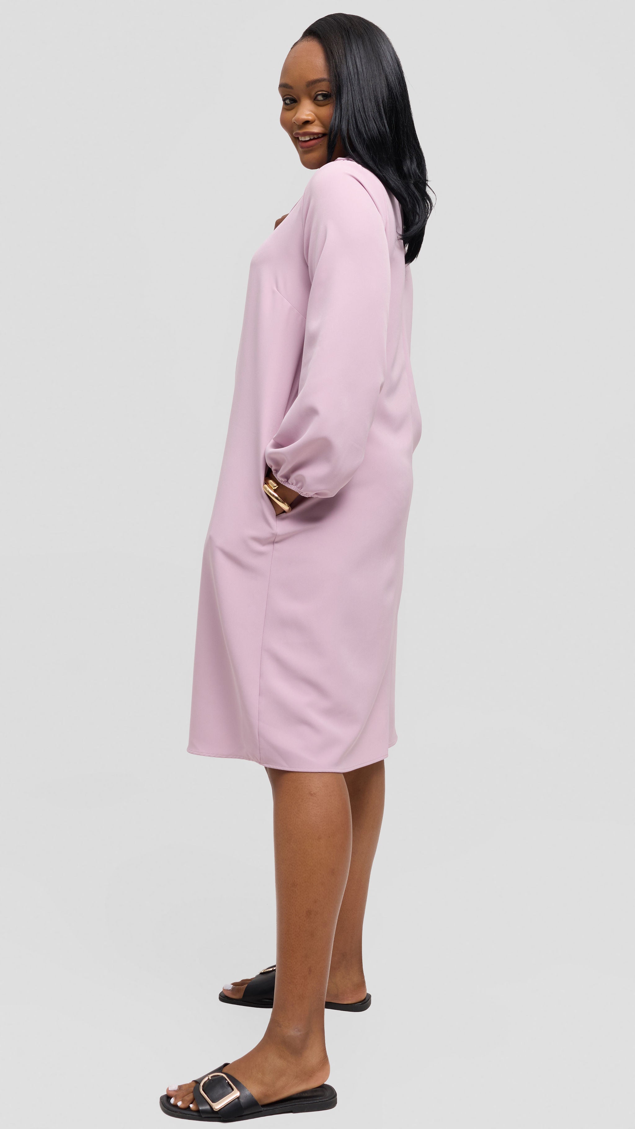 Vivo Mandla Bishop Sleeve Tent Dress in Crepe - Lilac