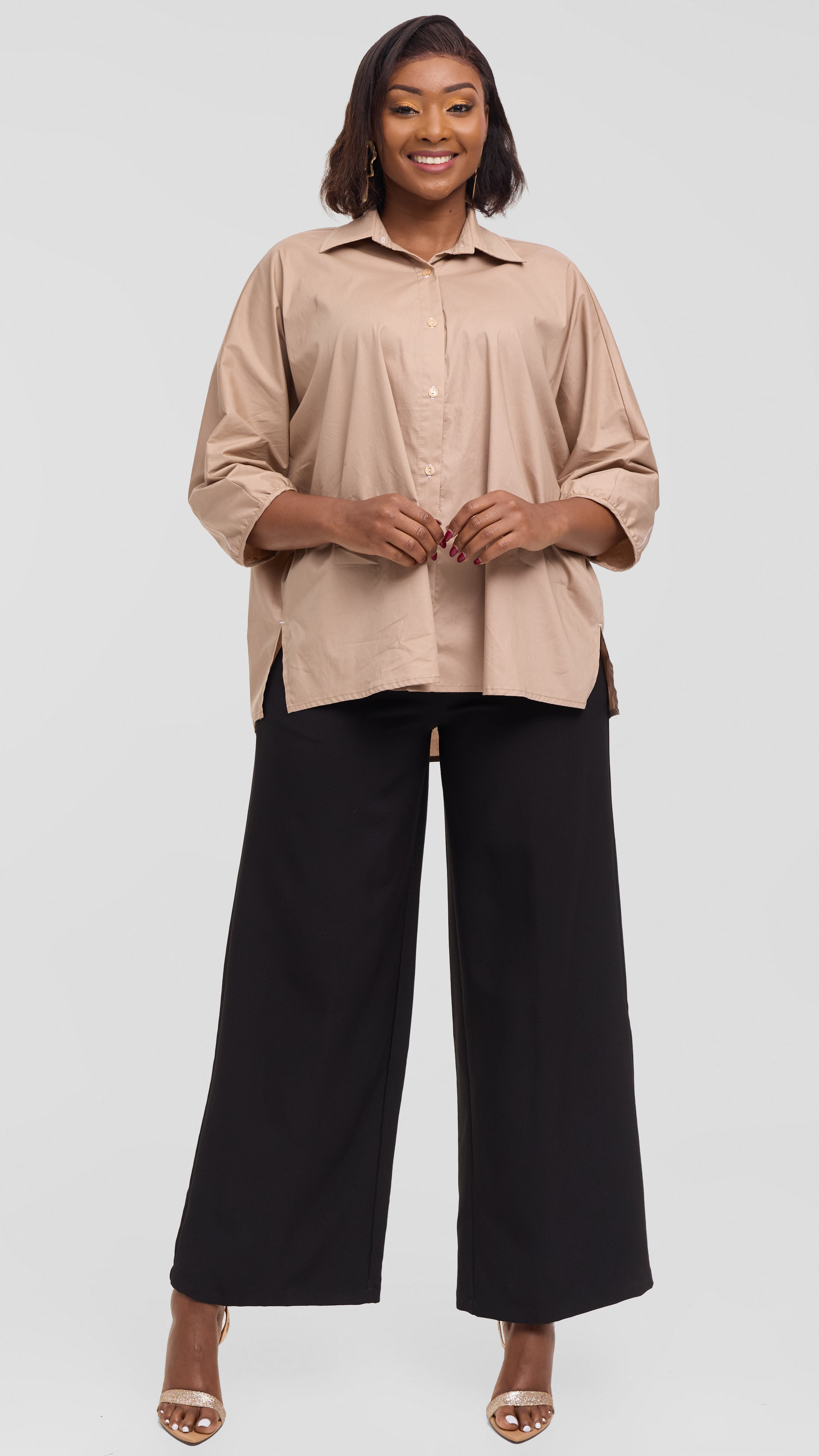 Vivo Back Pleat Loose Top in Cotton - Light Taupe