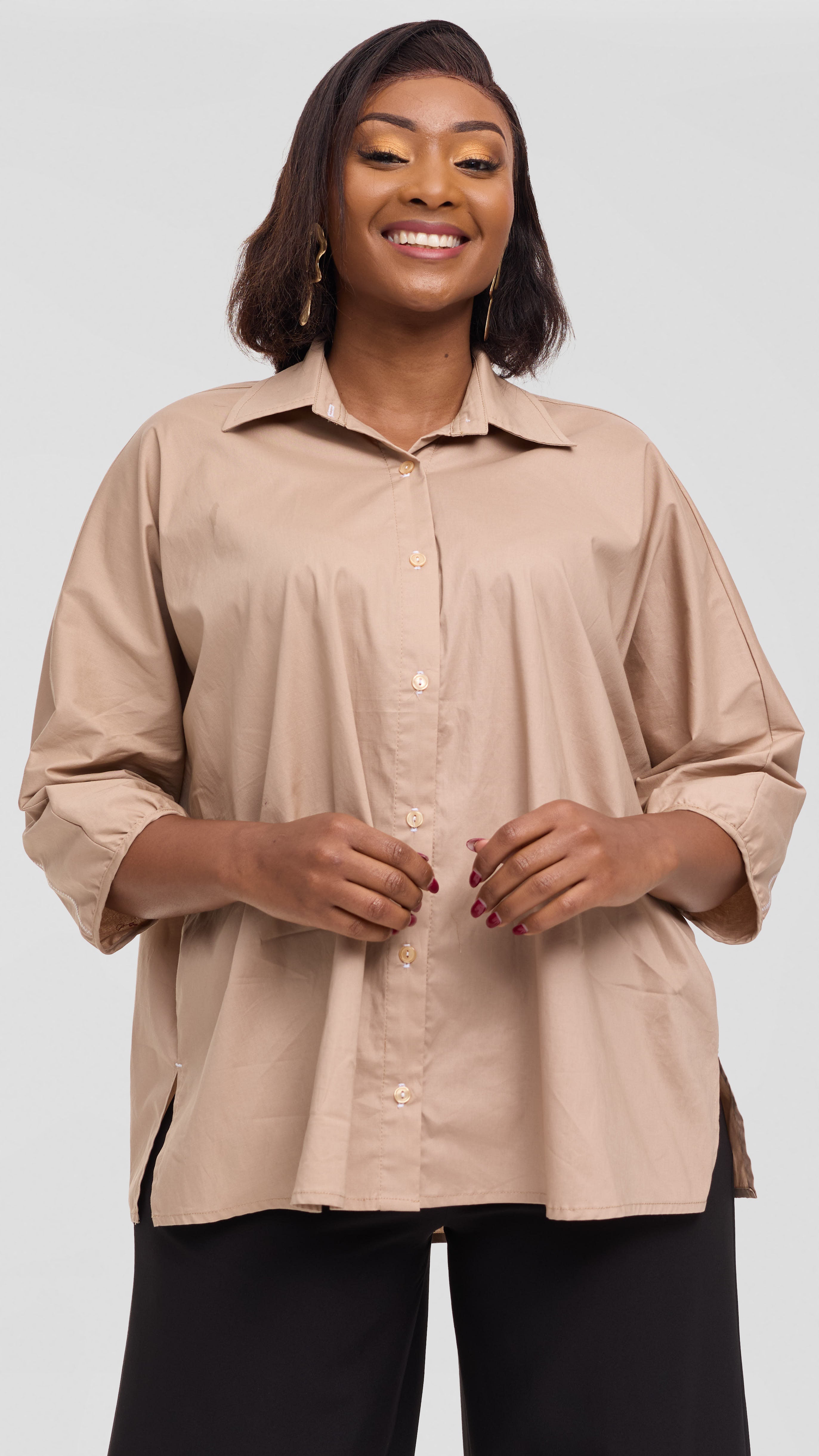 Vivo Back Pleat Loose Top in Cotton - Light Taupe