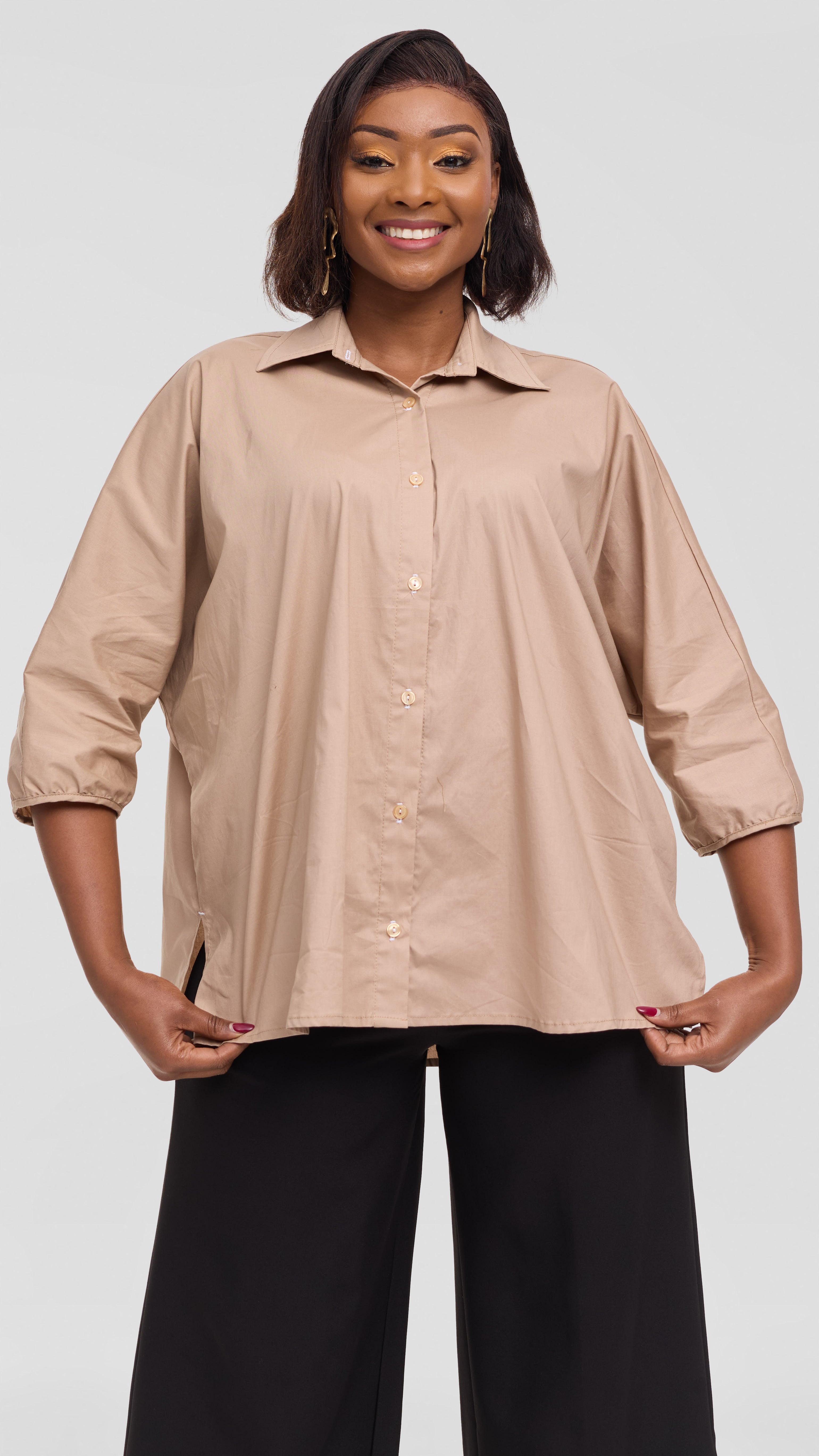 Vivo Back Pleat Loose Top in Cotton - Light Taupe