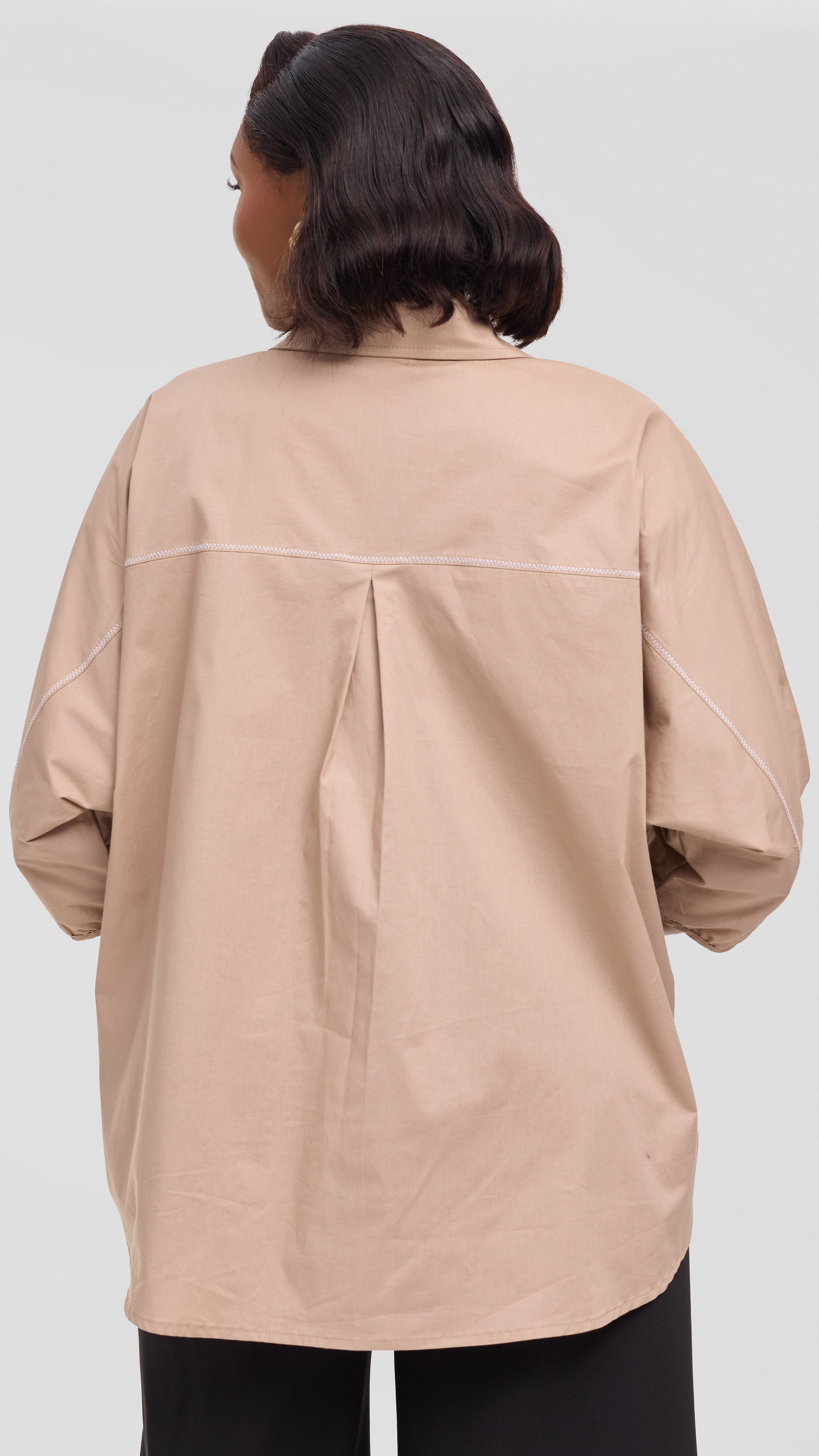 Vivo Back Pleat Loose Top in Cotton - Light Taupe