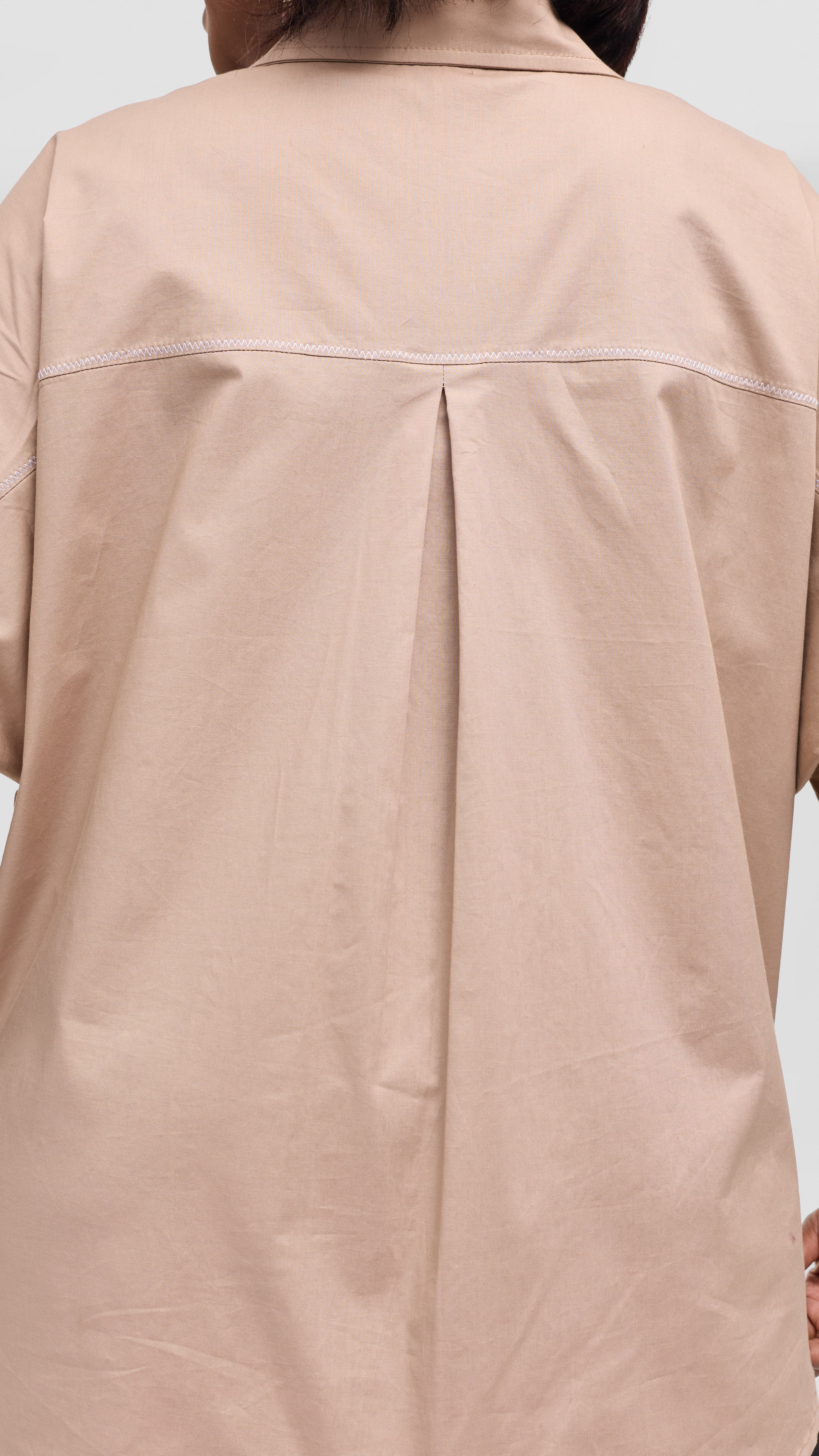 Vivo Back Pleat Loose Top in Cotton - Light Taupe