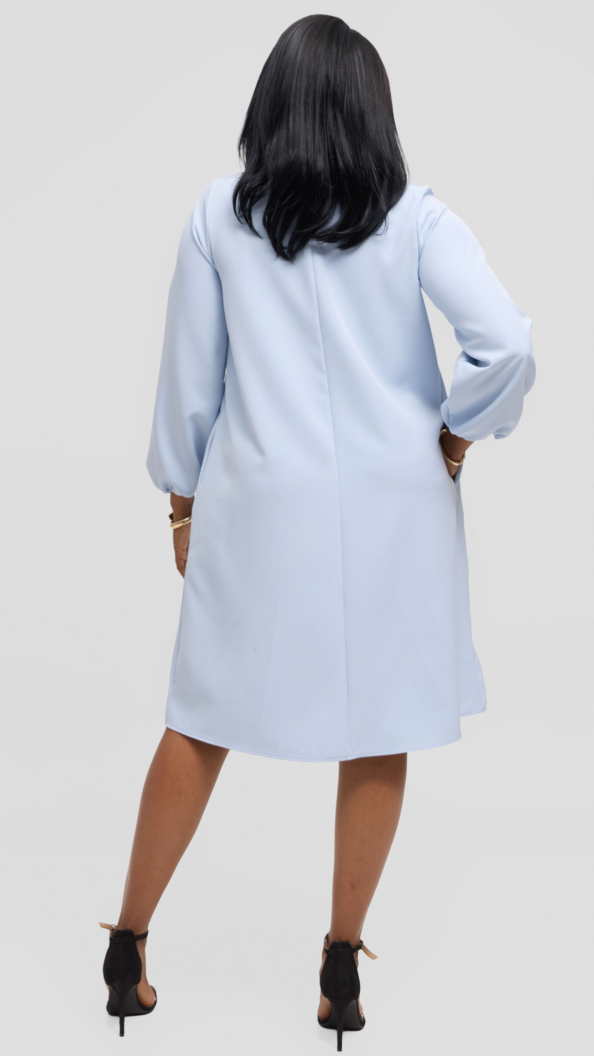 Vivo Mandla Bishop Sleeve Tent Dress in Crepe - Light Blue
