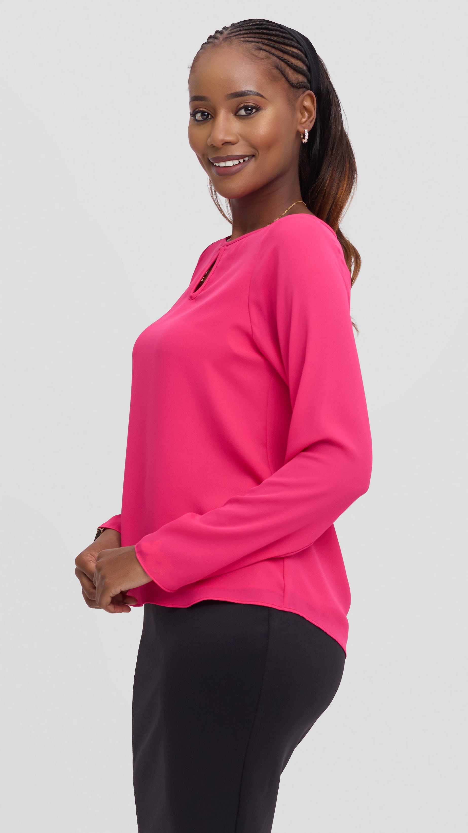 Vivo Sierra Long Sleeve Top in Chiffon (Double Layered)  - Pink