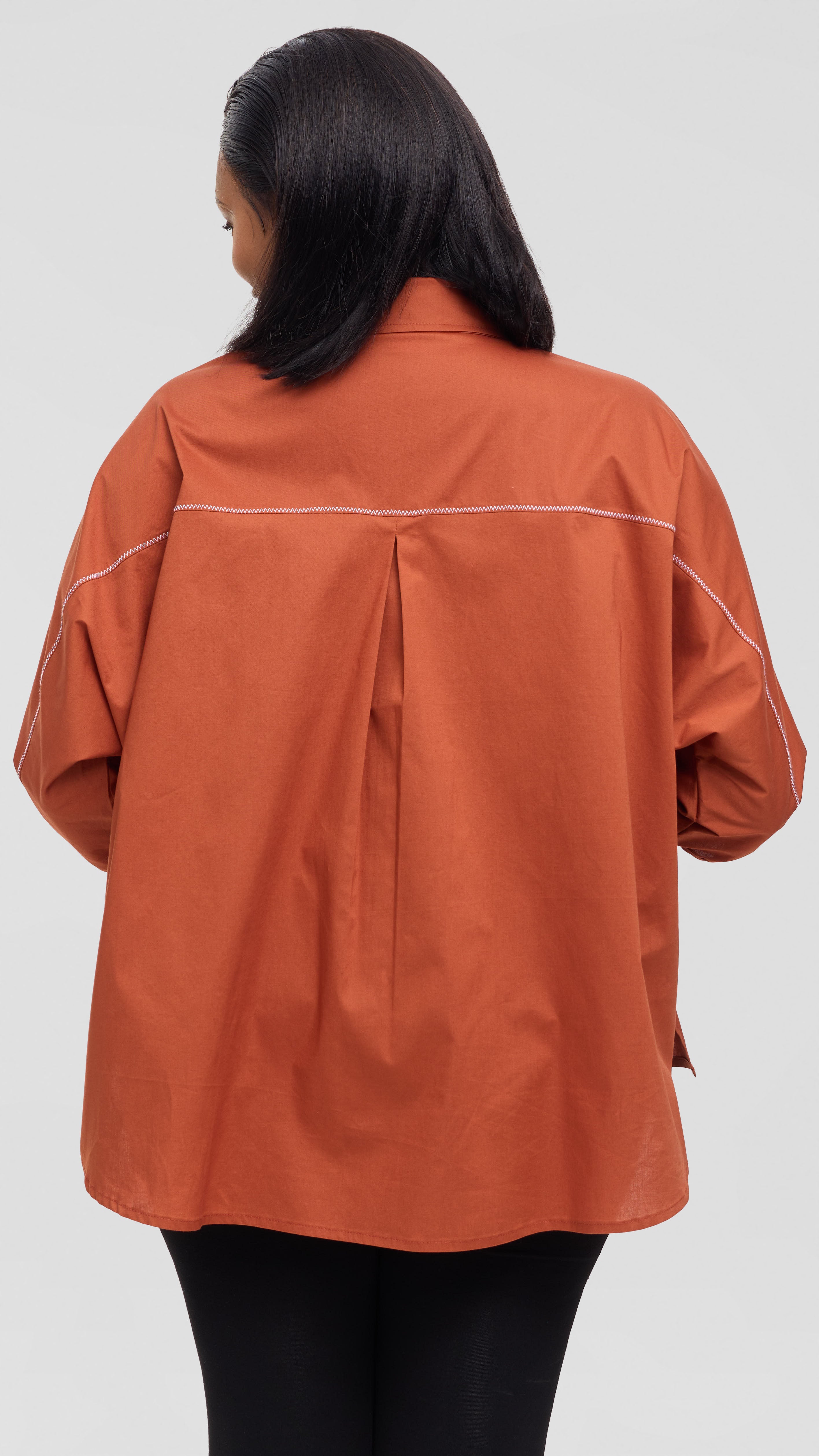 Vivo Back Pleat Loose Top in Cotton - Rust