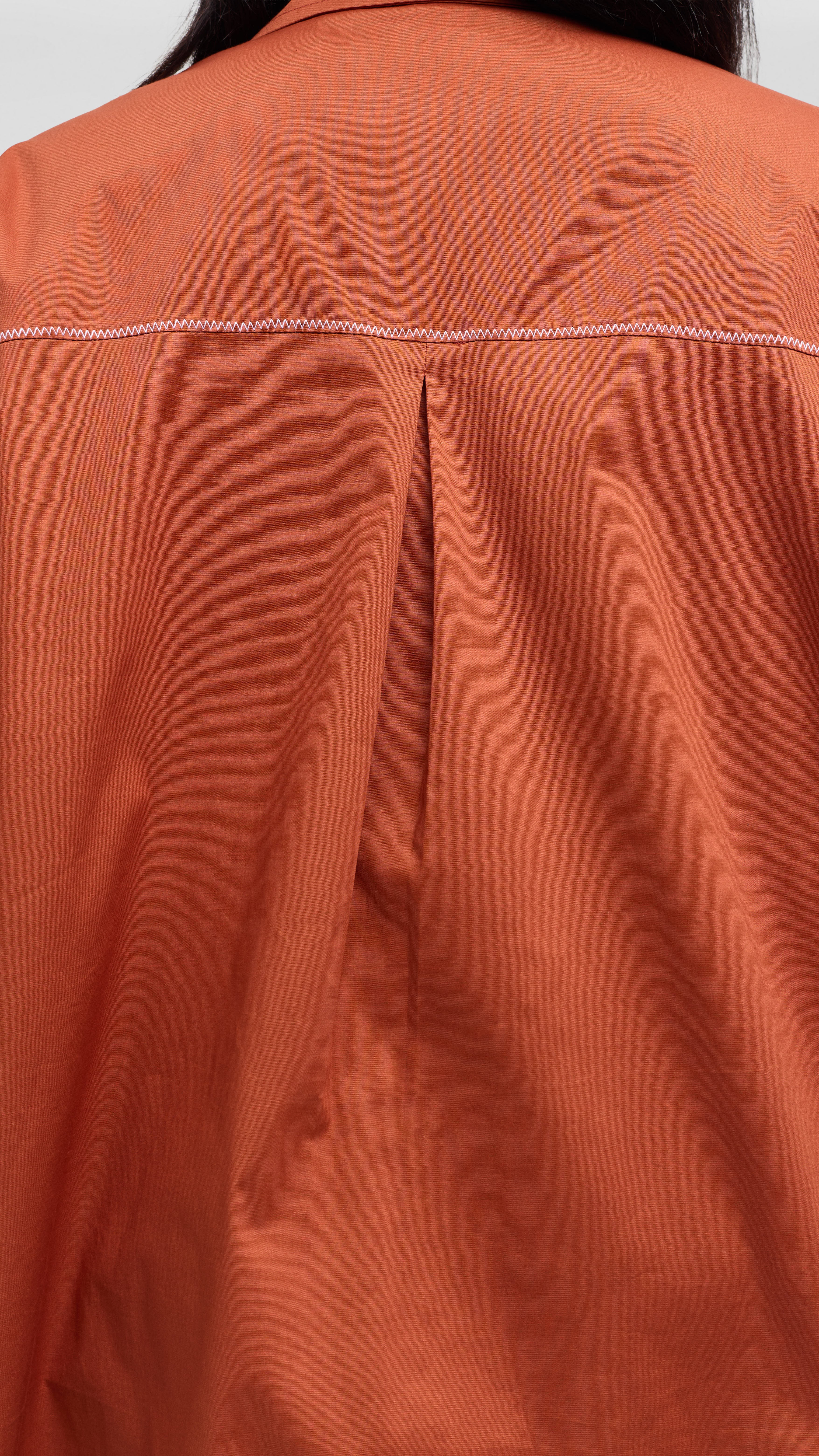 Vivo Back Pleat Loose Top in Cotton - Rust