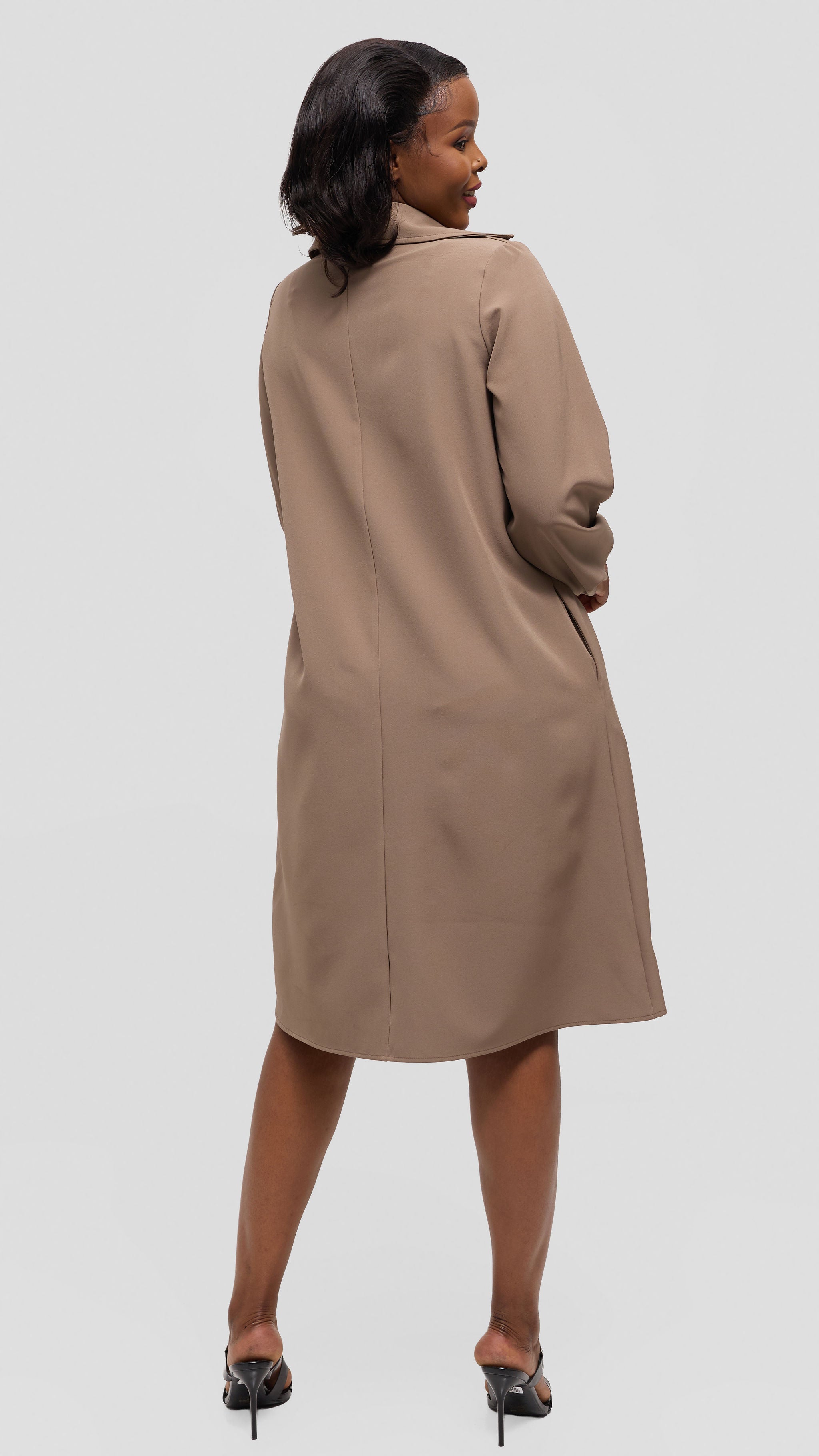 Vivo Mandla Bishop Sleeve Tent Dress in Crepe - Taupe