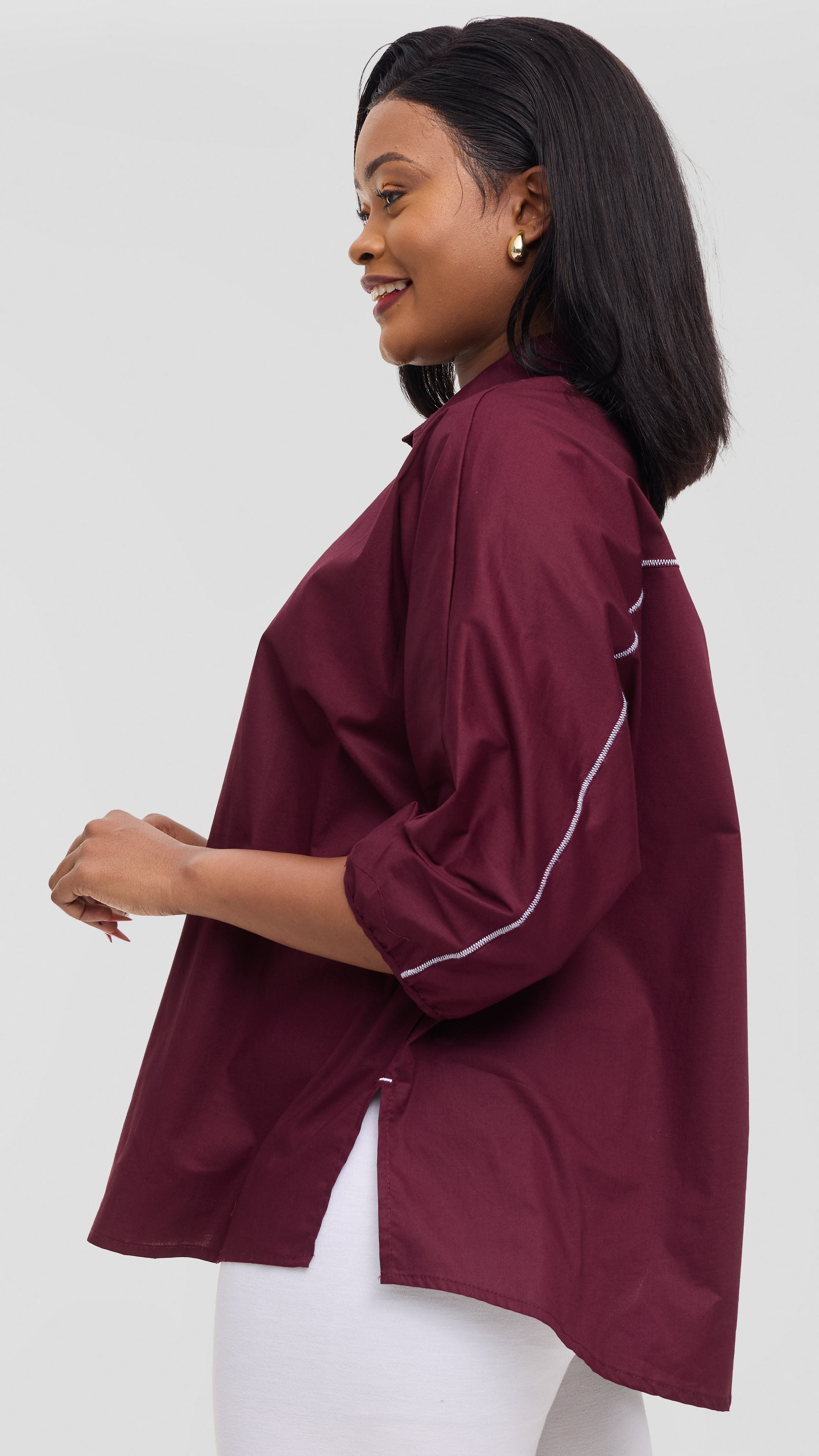 Vivo Back Pleat Loose Top in Cotton - Mulberry