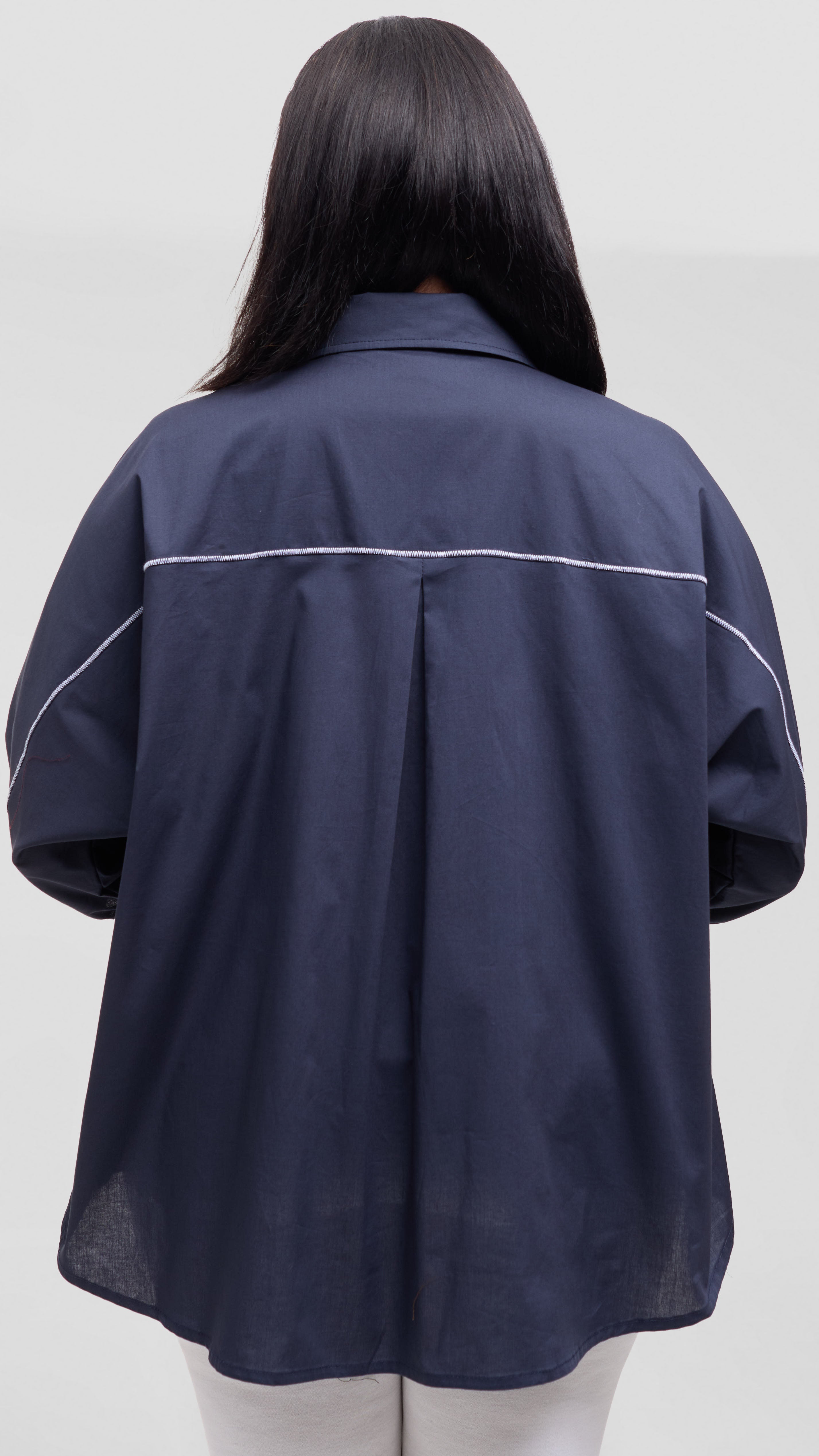 Vivo Back Pleat Loose Top in Cotton - Dark Navy