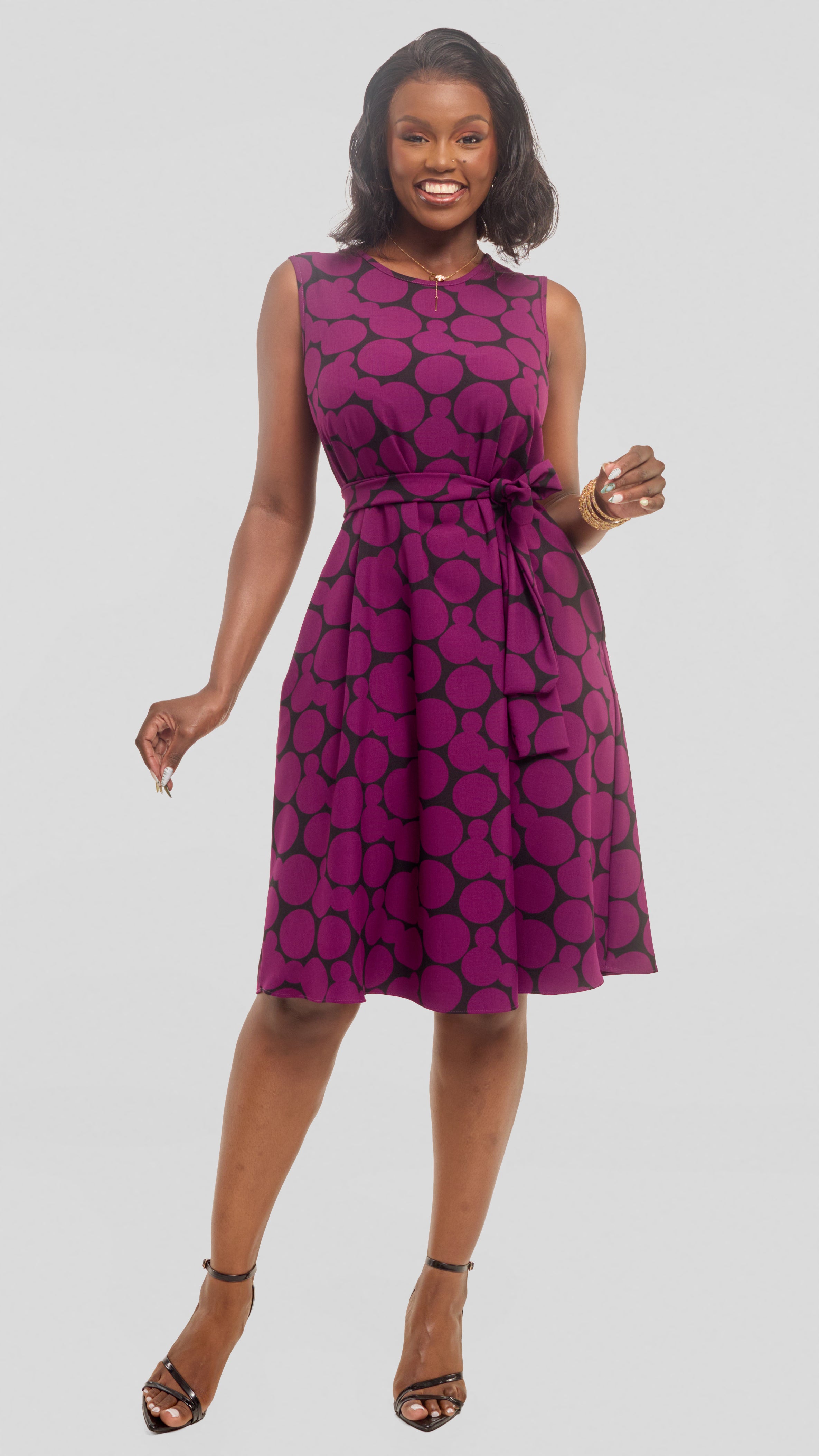 Vivo Niari Sleeveless Tent Dress in Crepe - Mulberry / Black Tumi Print