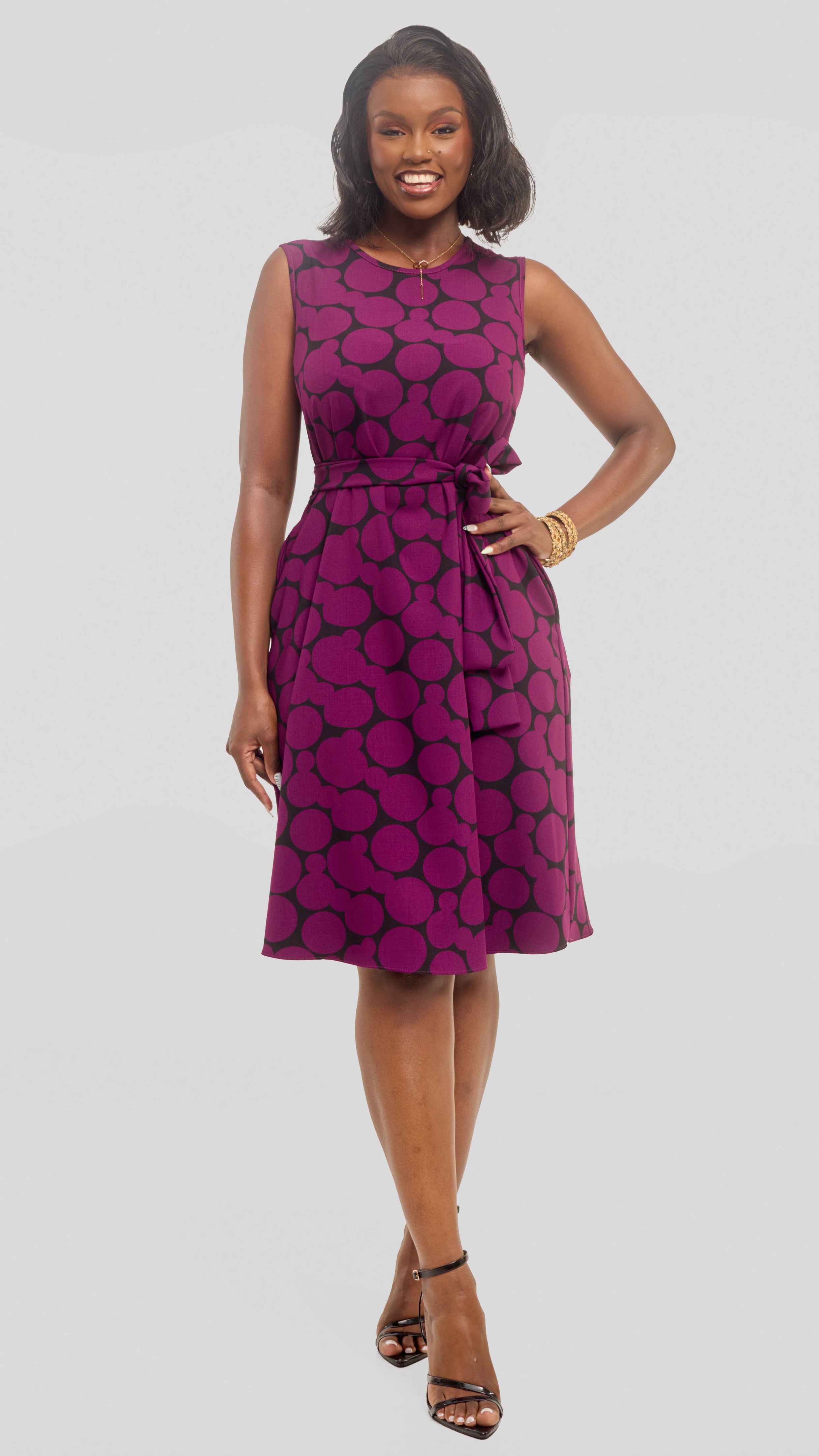 Vivo Niari Sleeveless Tent Dress in Crepe - Mulberry / Black Tumi Print