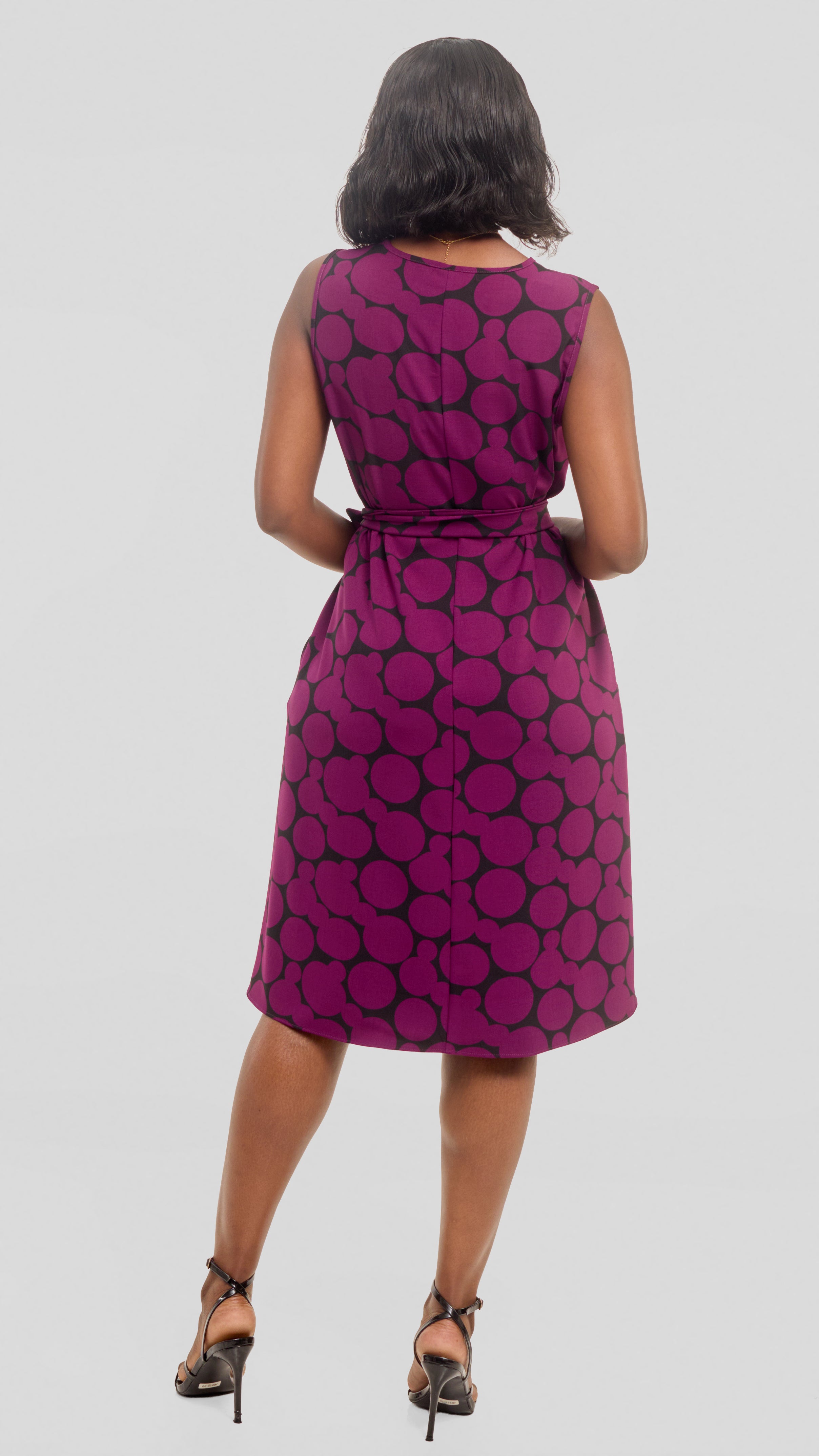 Vivo Niari Sleeveless Tent Dress in Crepe - Mulberry / Black Tumi Print