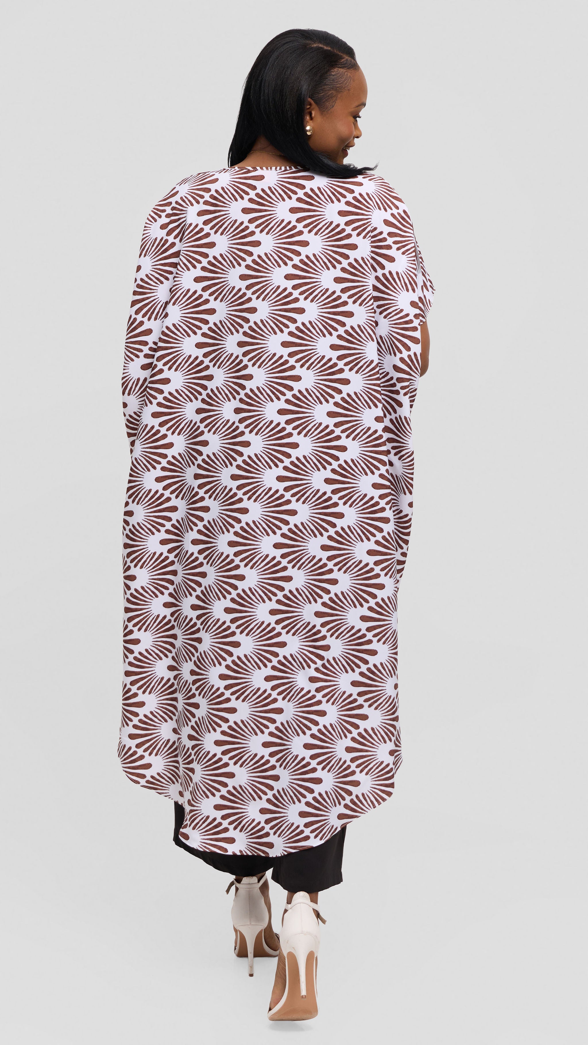 Vivo High Low Top in Crepe - White / Dark Chocolate Witu Print