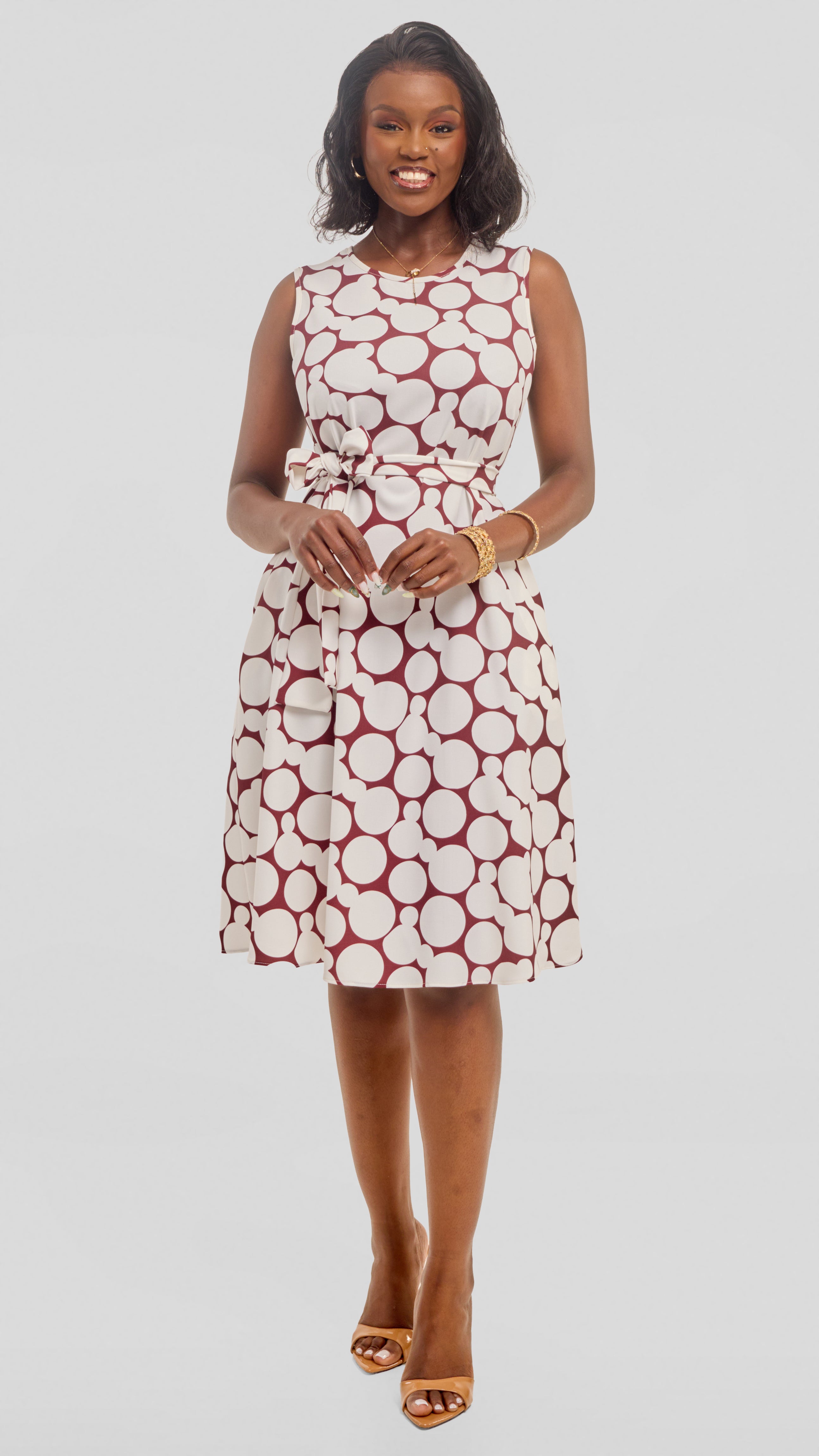 Vivo Niari Sleeveless Tent Dress in Crepe - White / Maroon Tumi Print