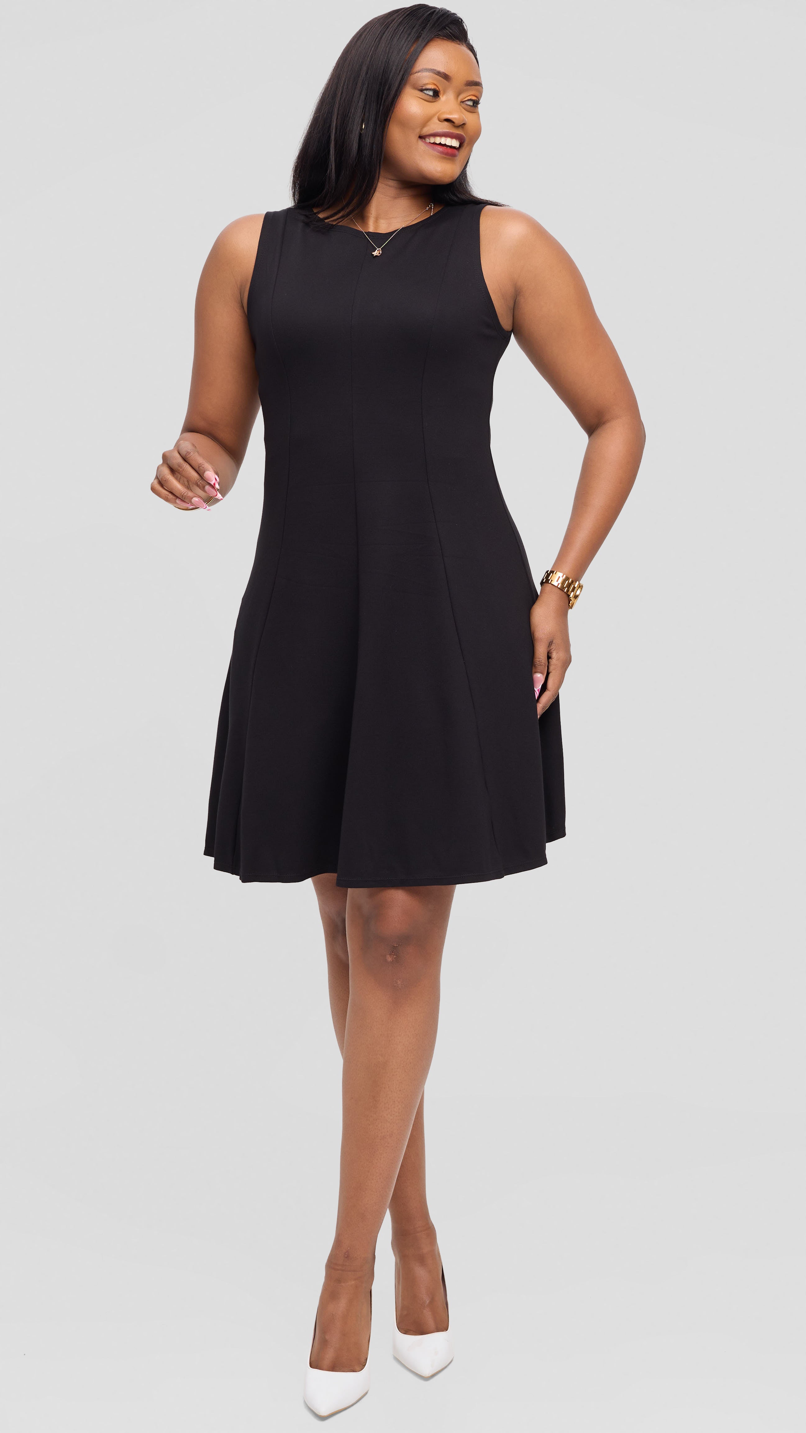 Vivo Studio A-Line Mini Dress in Ponte - Black