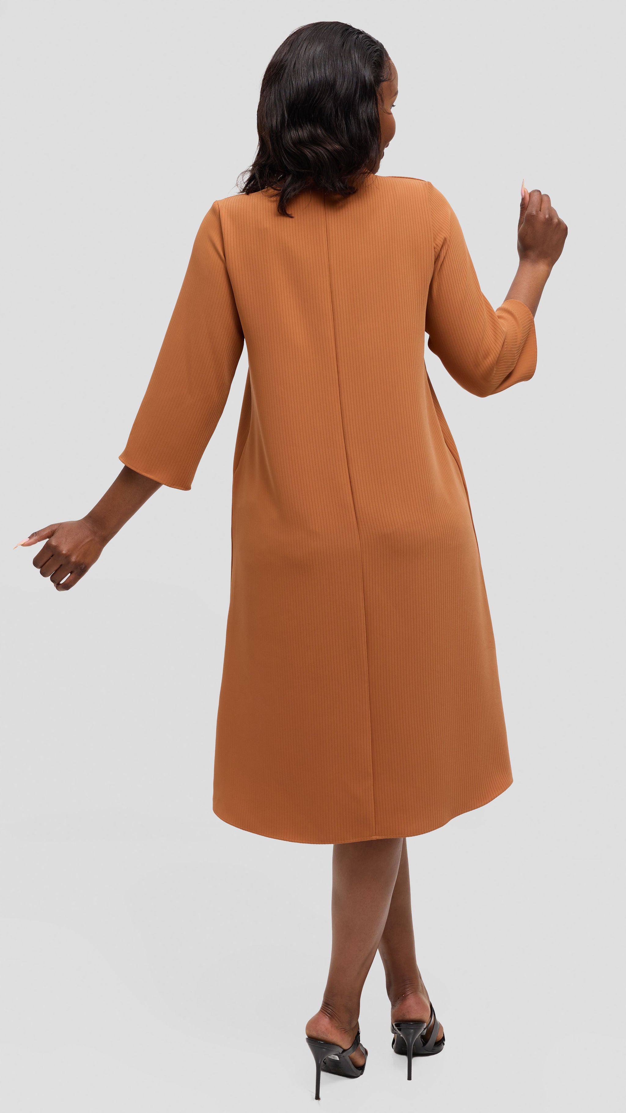 Vivo Tatili Pinstripe Tent Dress in Crepe - Light Brown