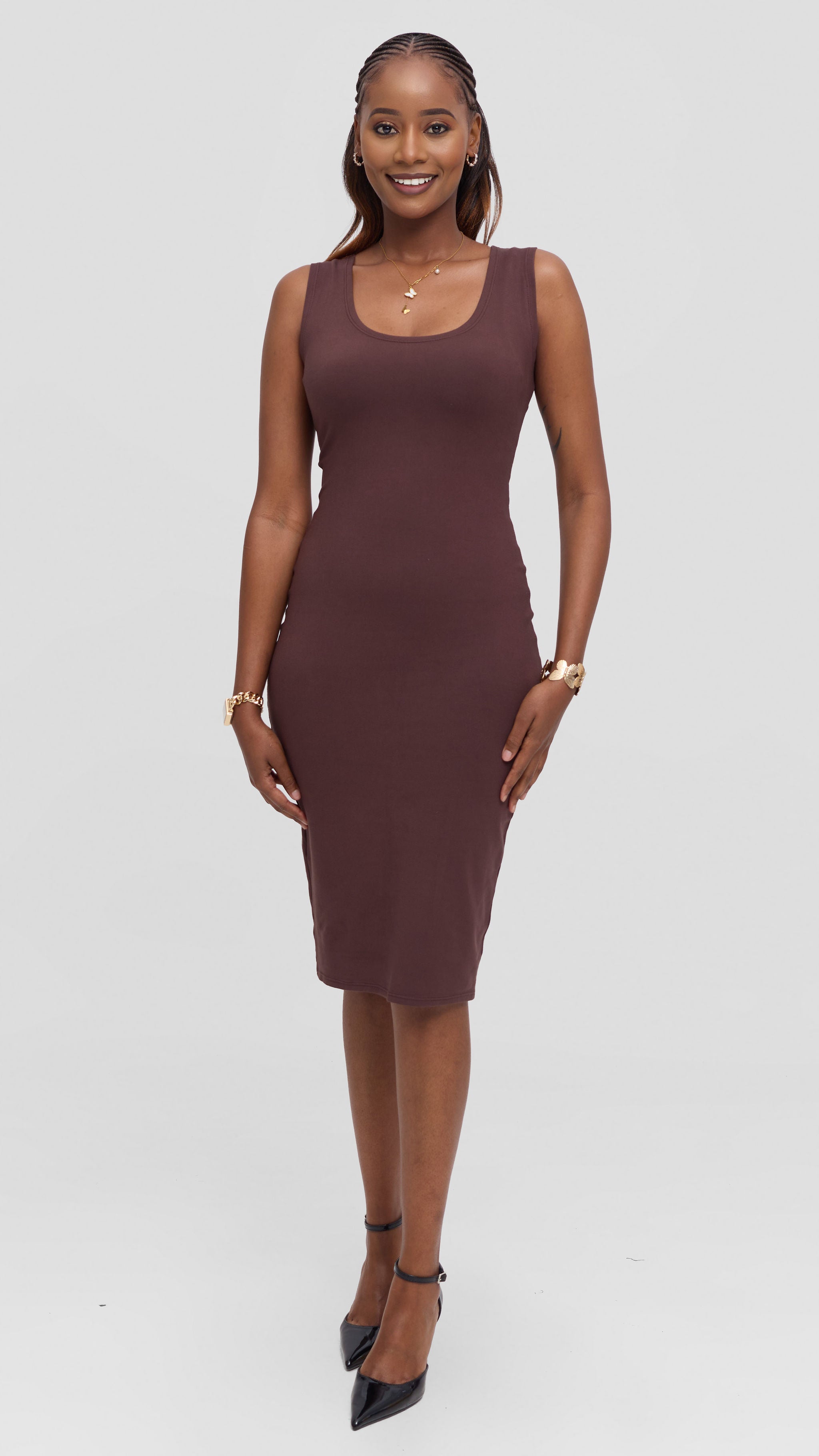 Vivo Basic Bodycon Dress in Stretch Reeyon - Chocolate