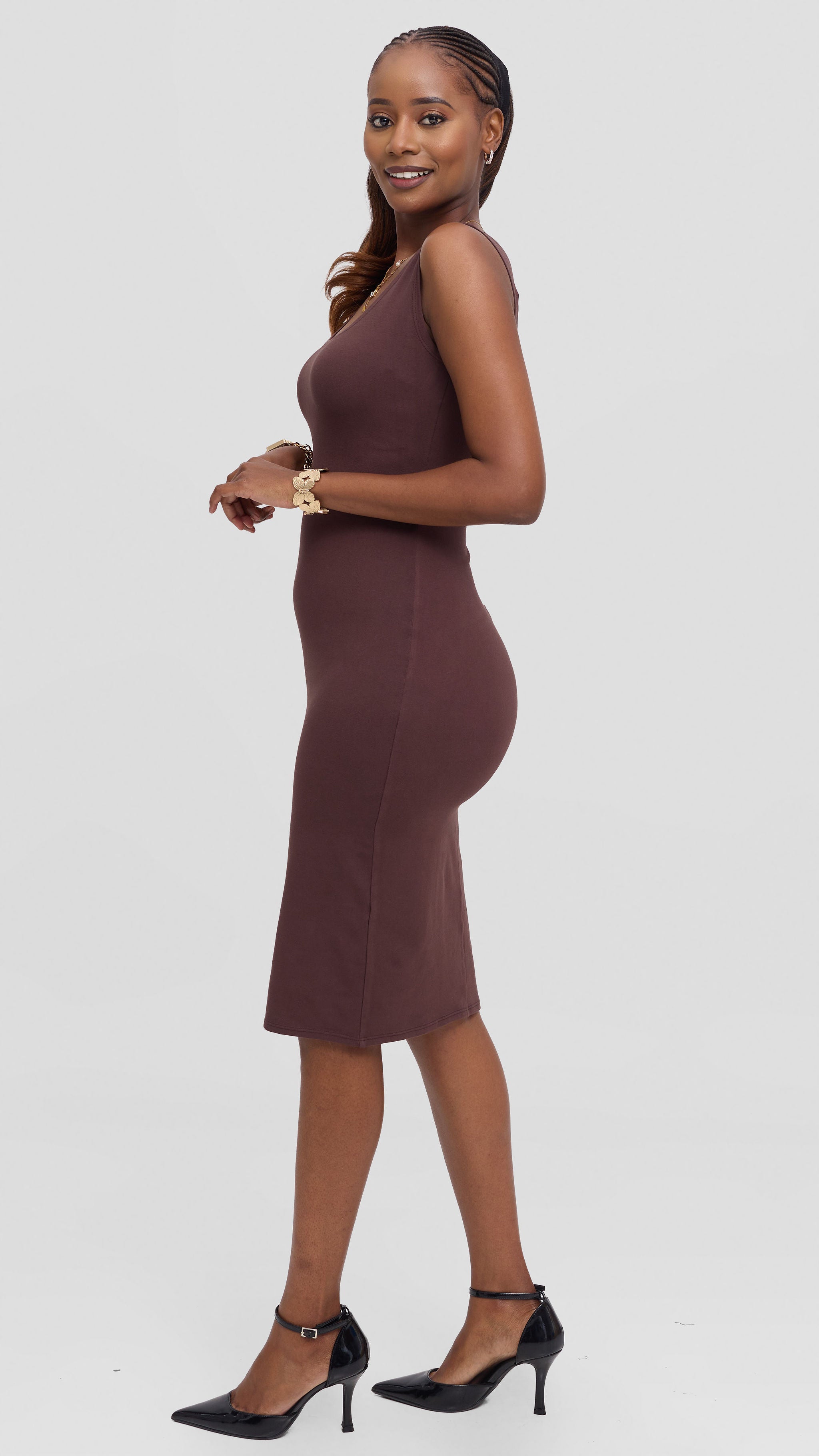 Vivo Basic Bodycon Dress in Stretch Reeyon - Chocolate